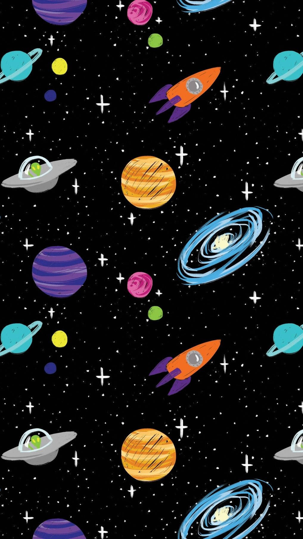 Rumplaneter doodle mønster Wallpapers