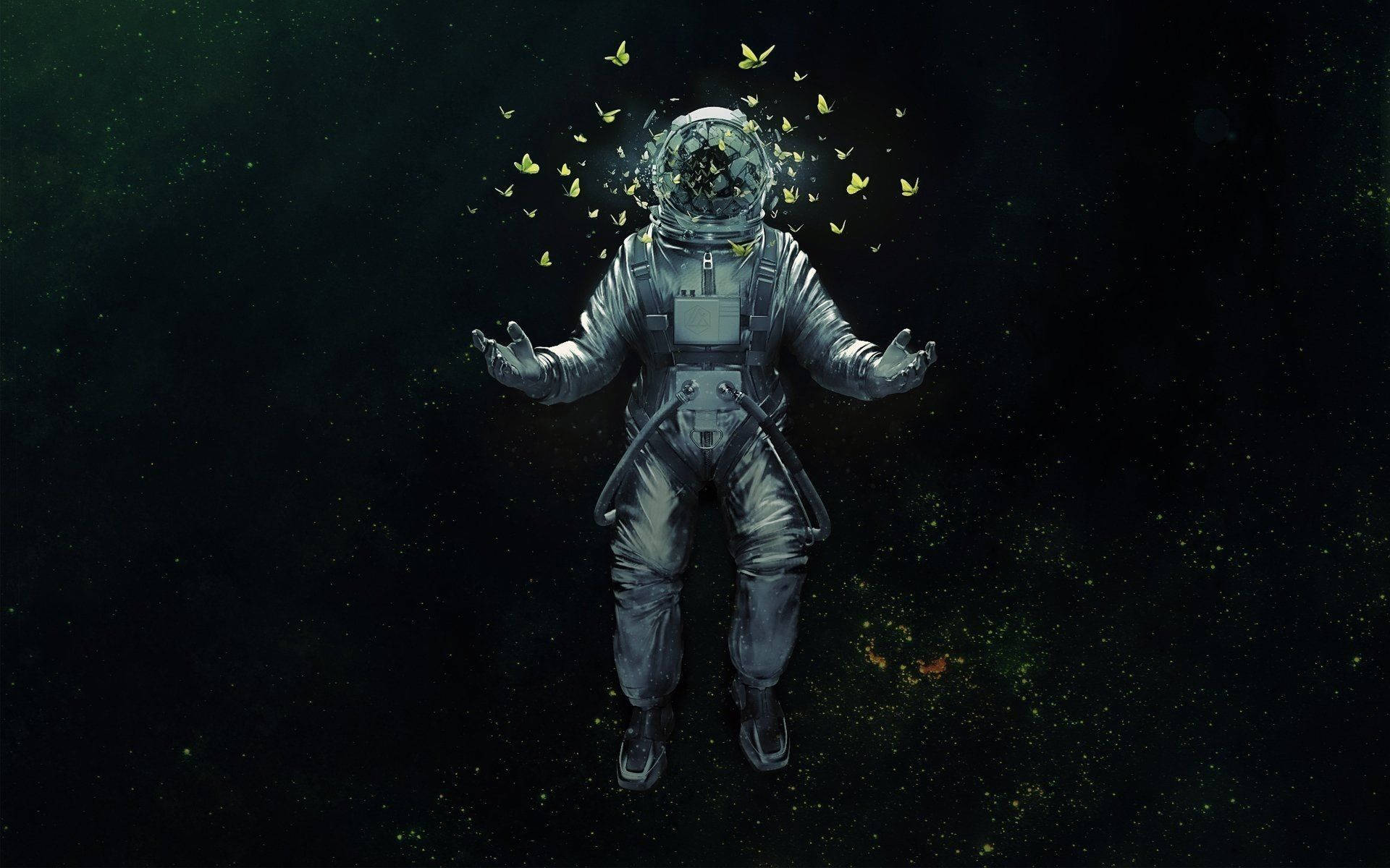 Rumæstetik Astronaut og Sommerfugle Wallpapers