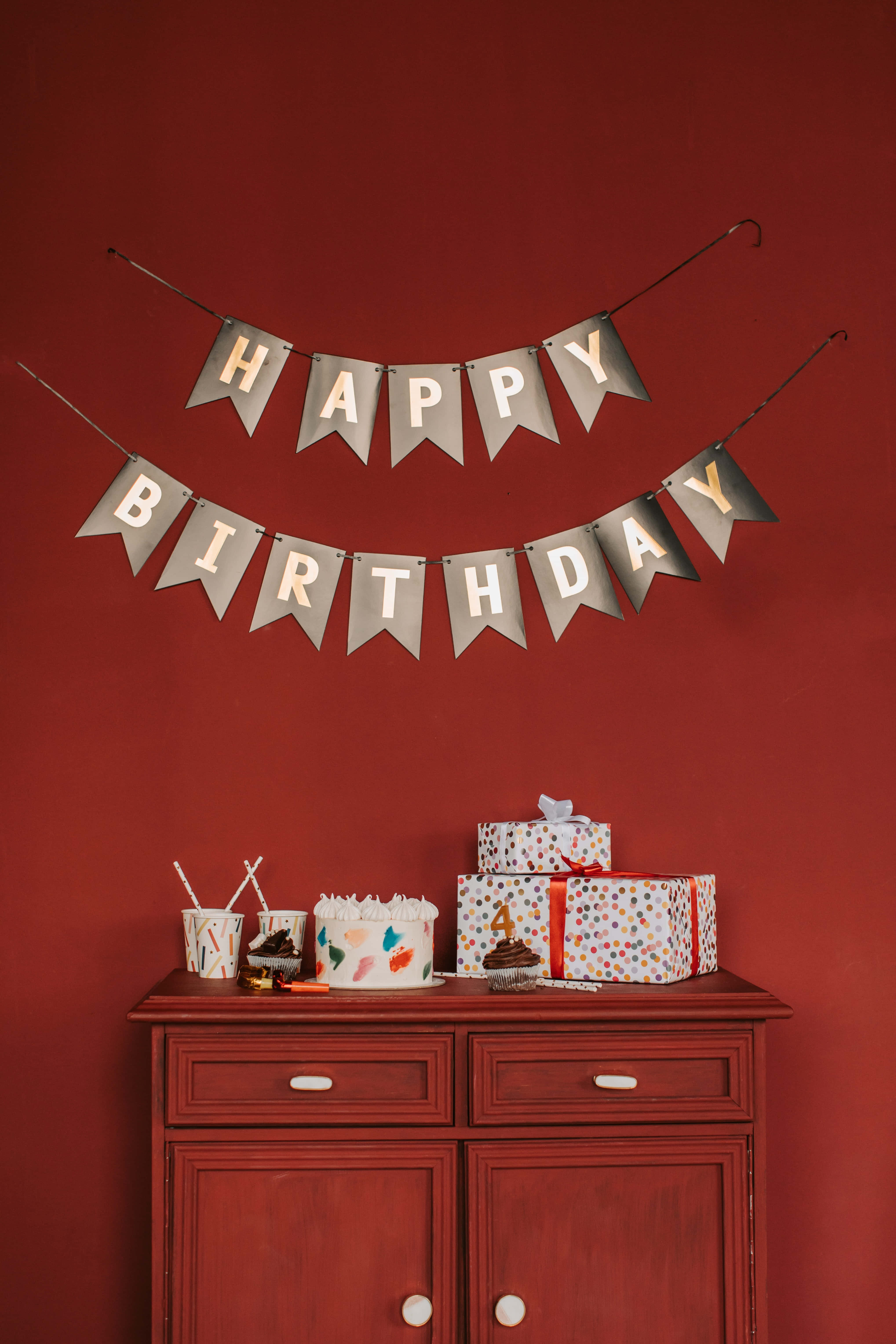 Rustrød Tillykke med fødselsdagen Banner Billede Wallpapers