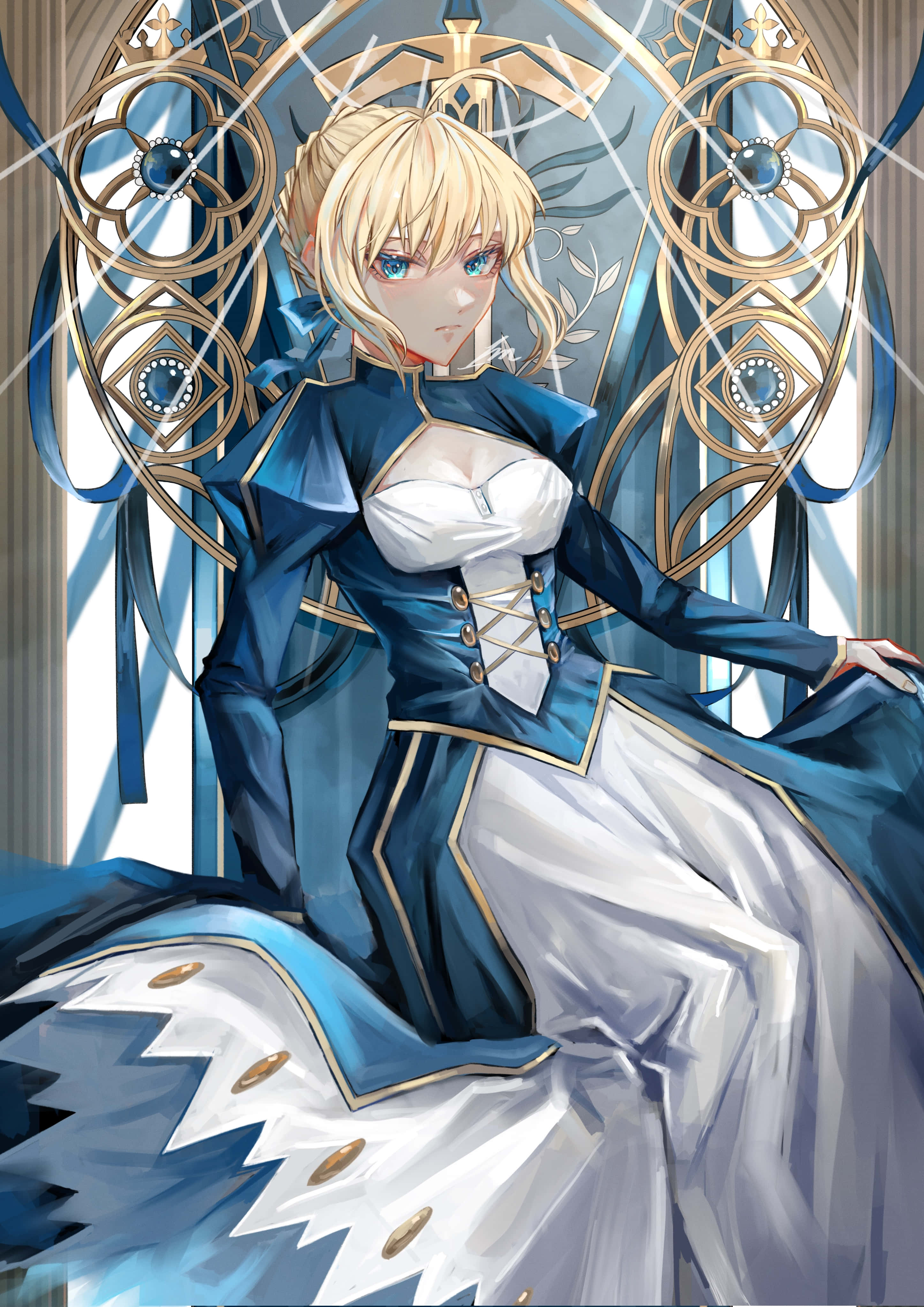 Saber Fate Stay Night på ståltrone Wallpapers