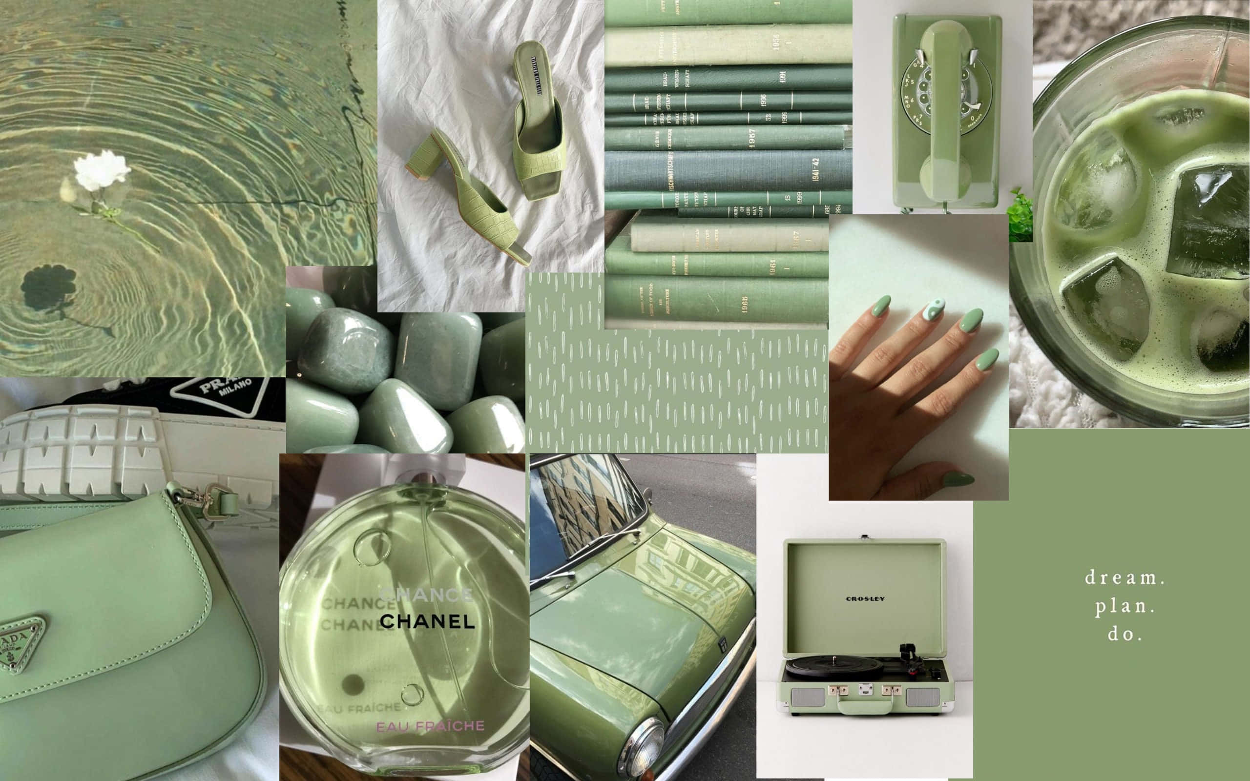 Sage Æstetisk Collage Telefon og Parfume Wallpapers