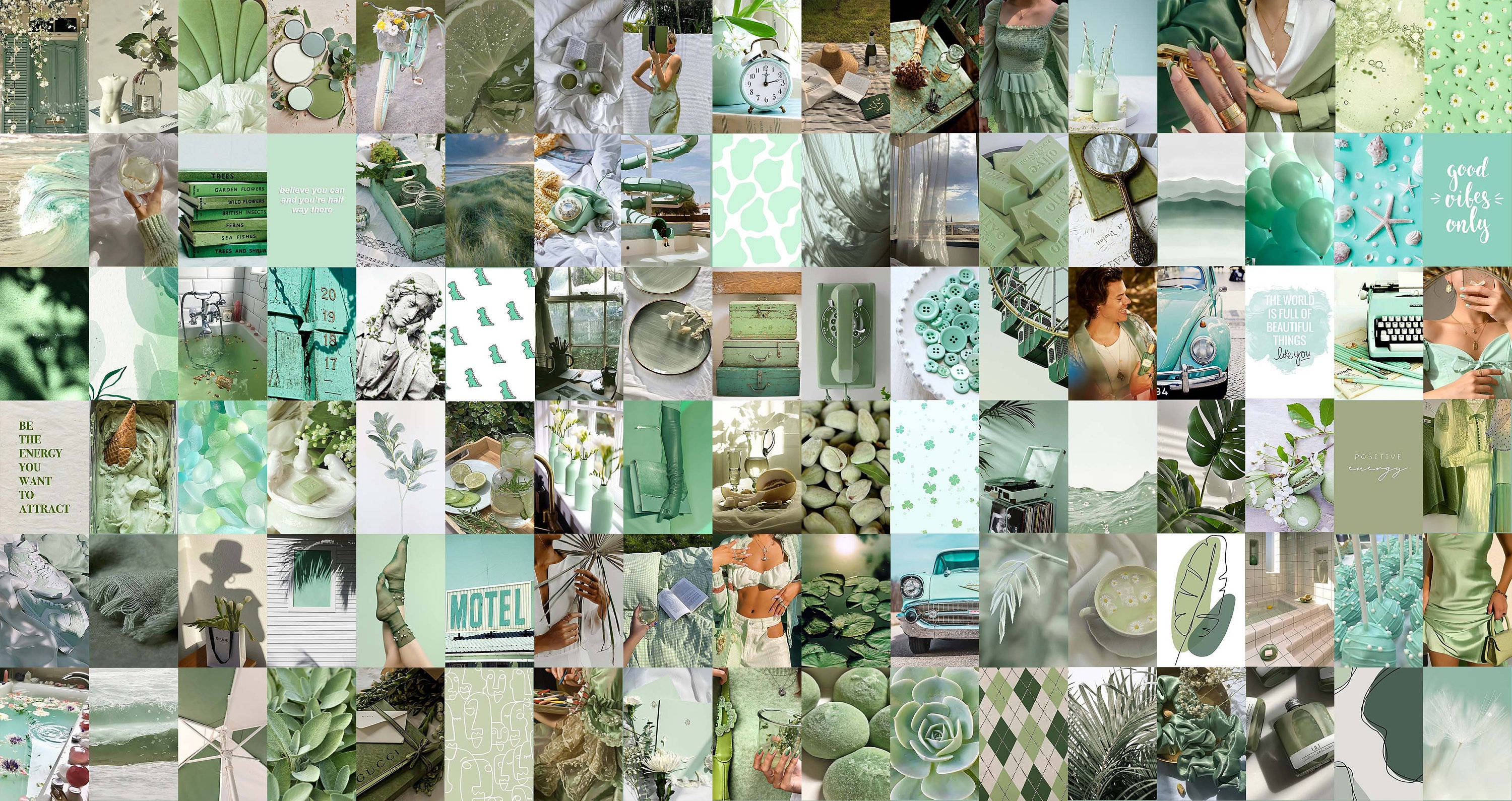 Salviegrøn æstetisk collage Wallpapers