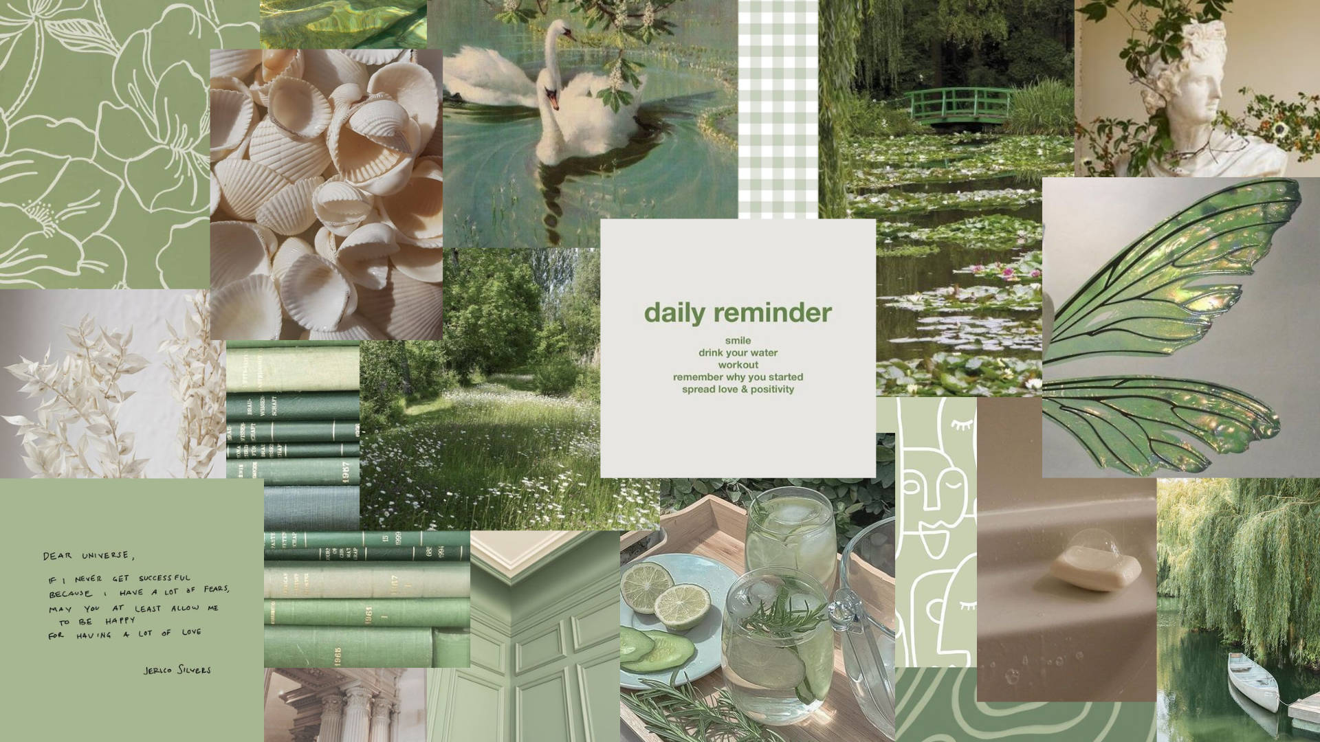 Salviegrøn stemningsfuld æstetisk collage laptop Wallpapers