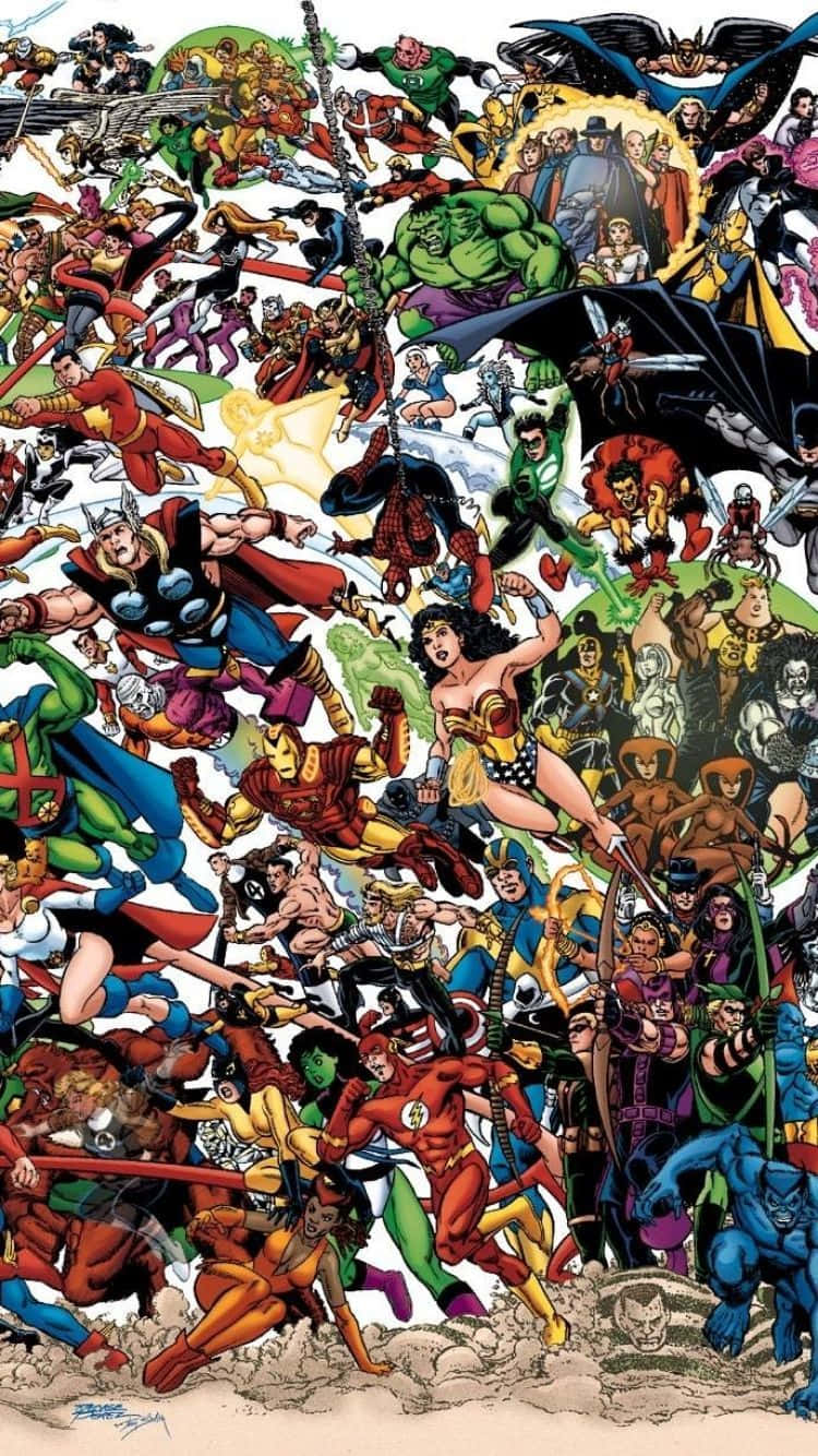 Samarbejde mellem DC og Marvel superhelte collage Wallpapers