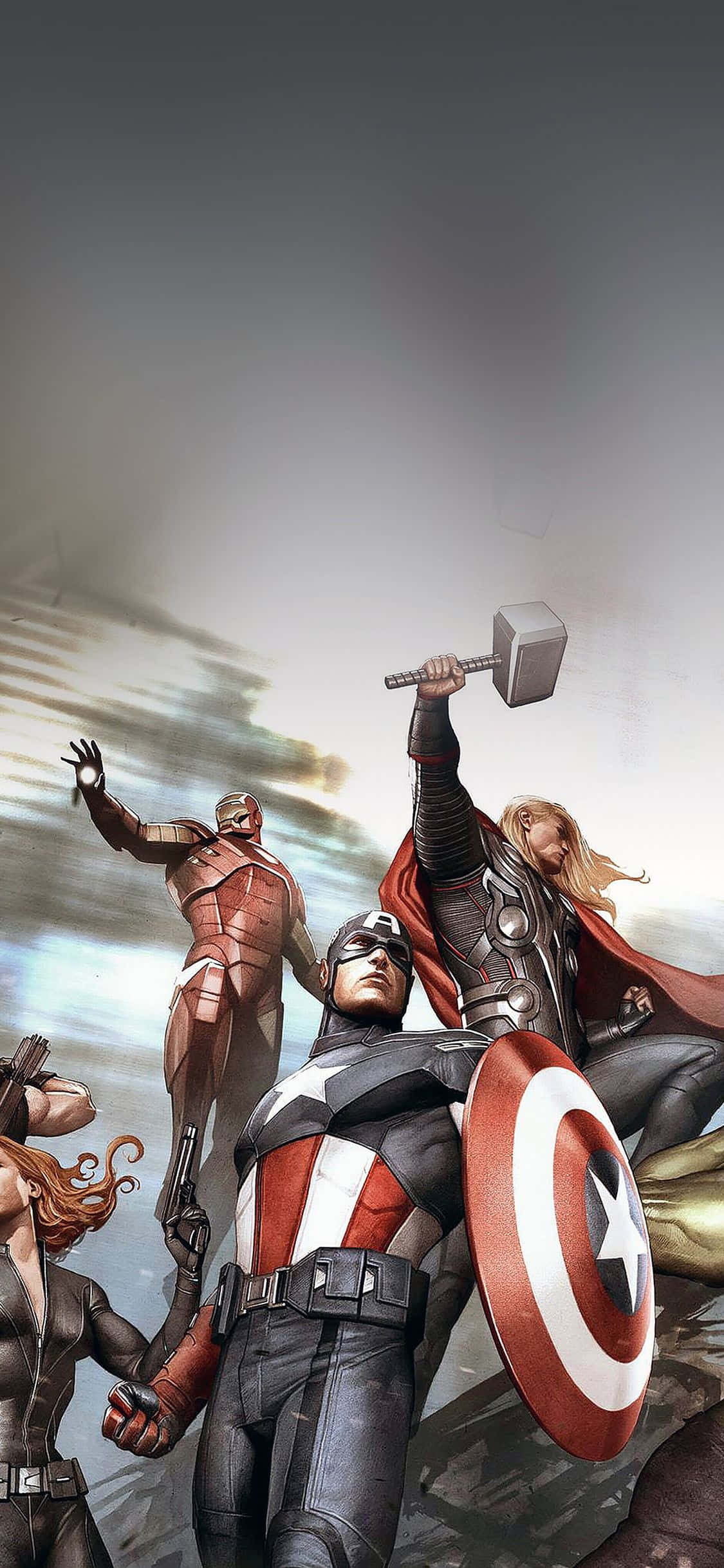 Saml Jordens helte med den nye iPhone Xs Marvel's Avengers. Wallpapers