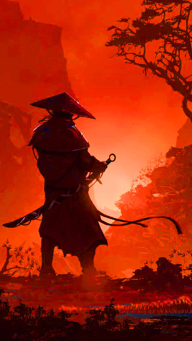 Samurai Anime Ronin Kriger Rødt Bjerg Wallpapers