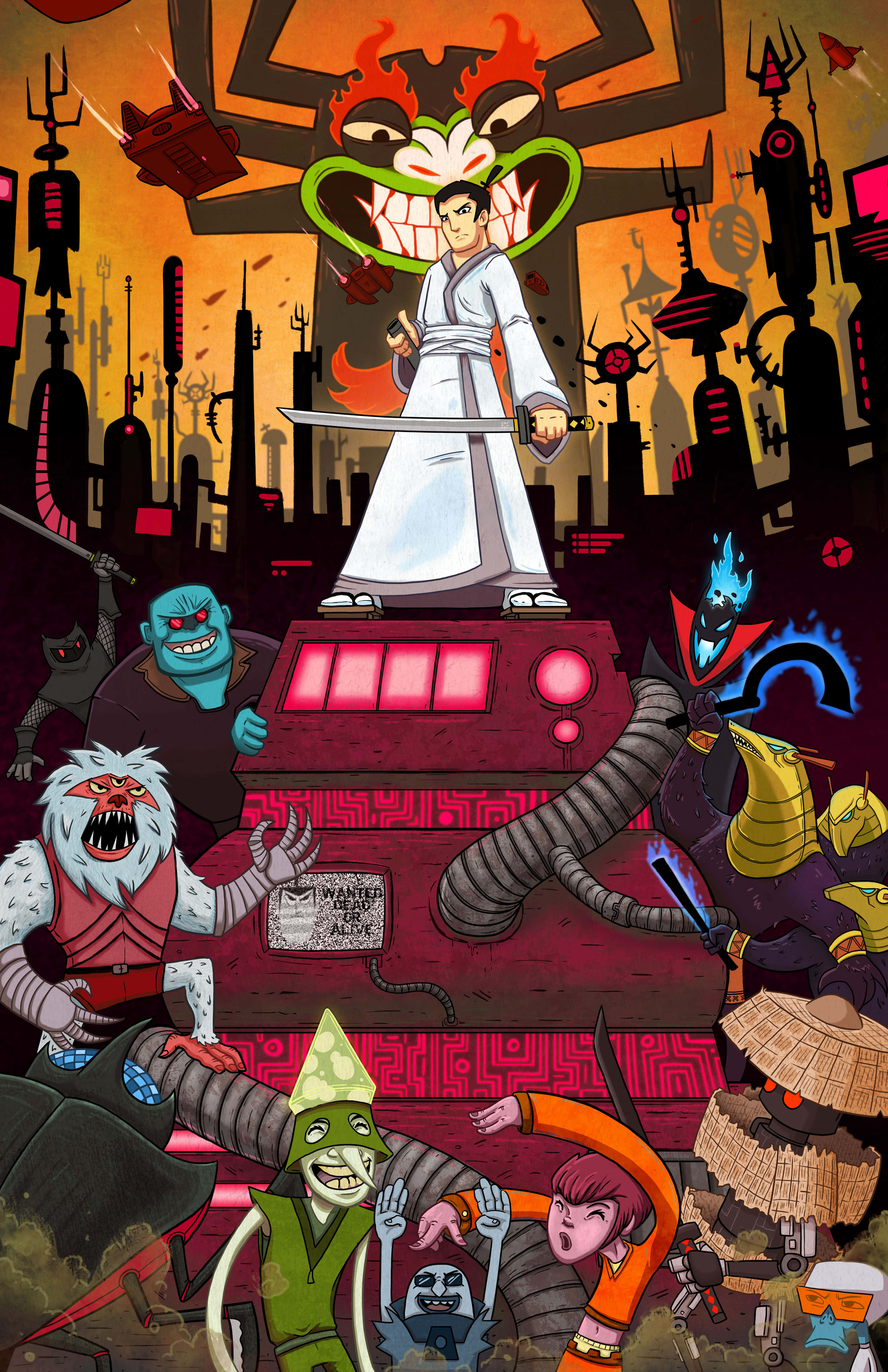 Samurai Jack i et stiliseret landskab Wallpapers