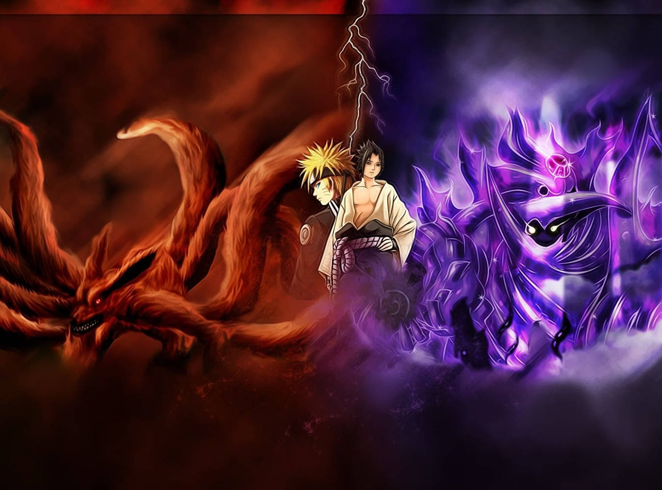 Sasuke og Anime Naruto med de ni-halede dyr Wallpapers