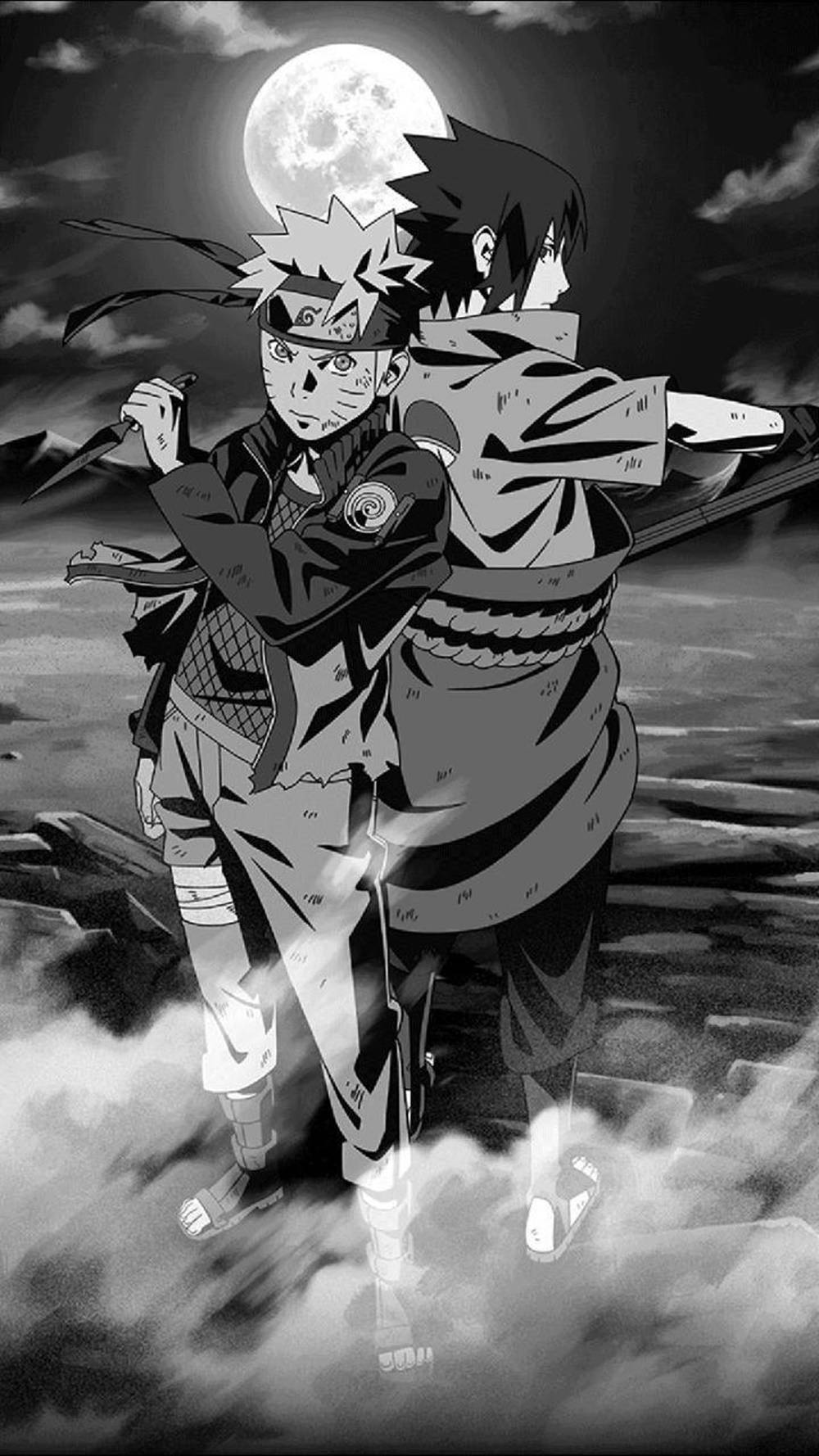 Sasuke og Naruto ryg mod ryg sort Wallpapers