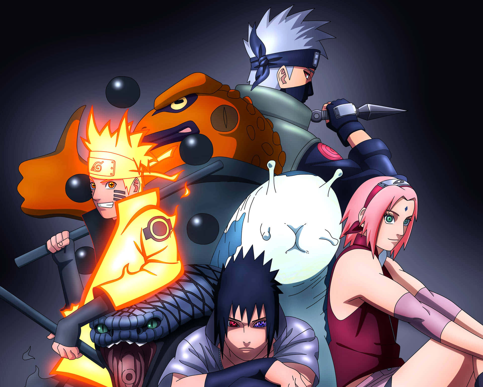 Sasuke (Uchiha), Naruto (Uzumaki) og Sakura (Haruno) fra Team 7 klar til deres næste mission! Wallpapers