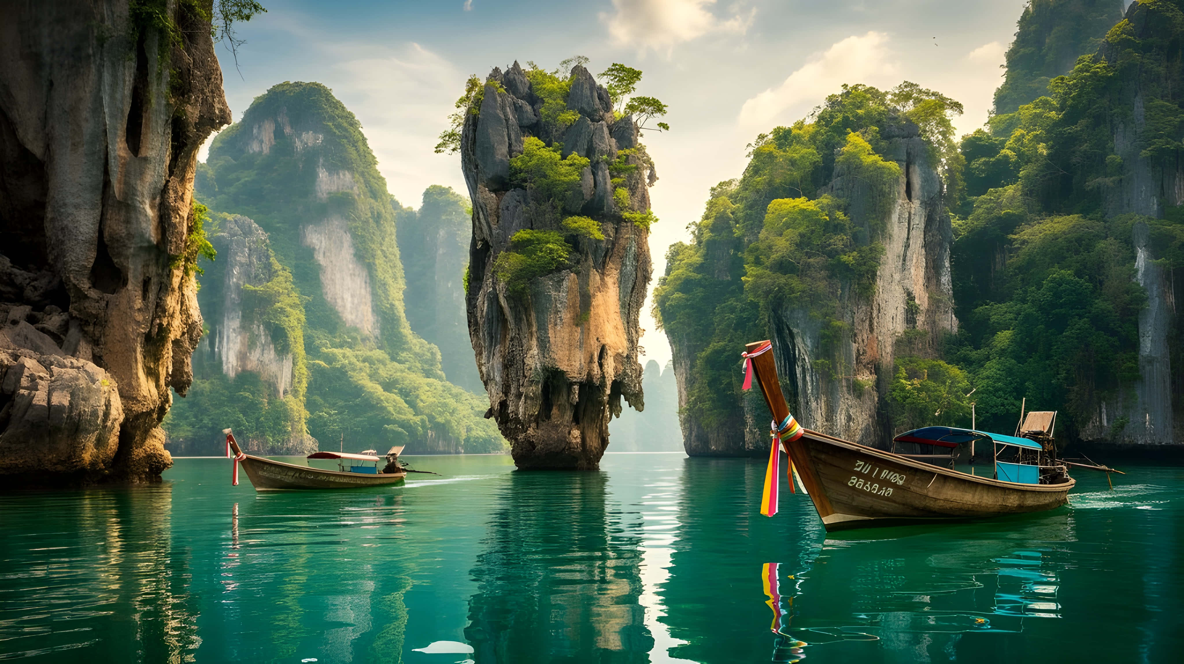 Scenic Paradise Island og traditionel båd landskabs tapet Wallpapers