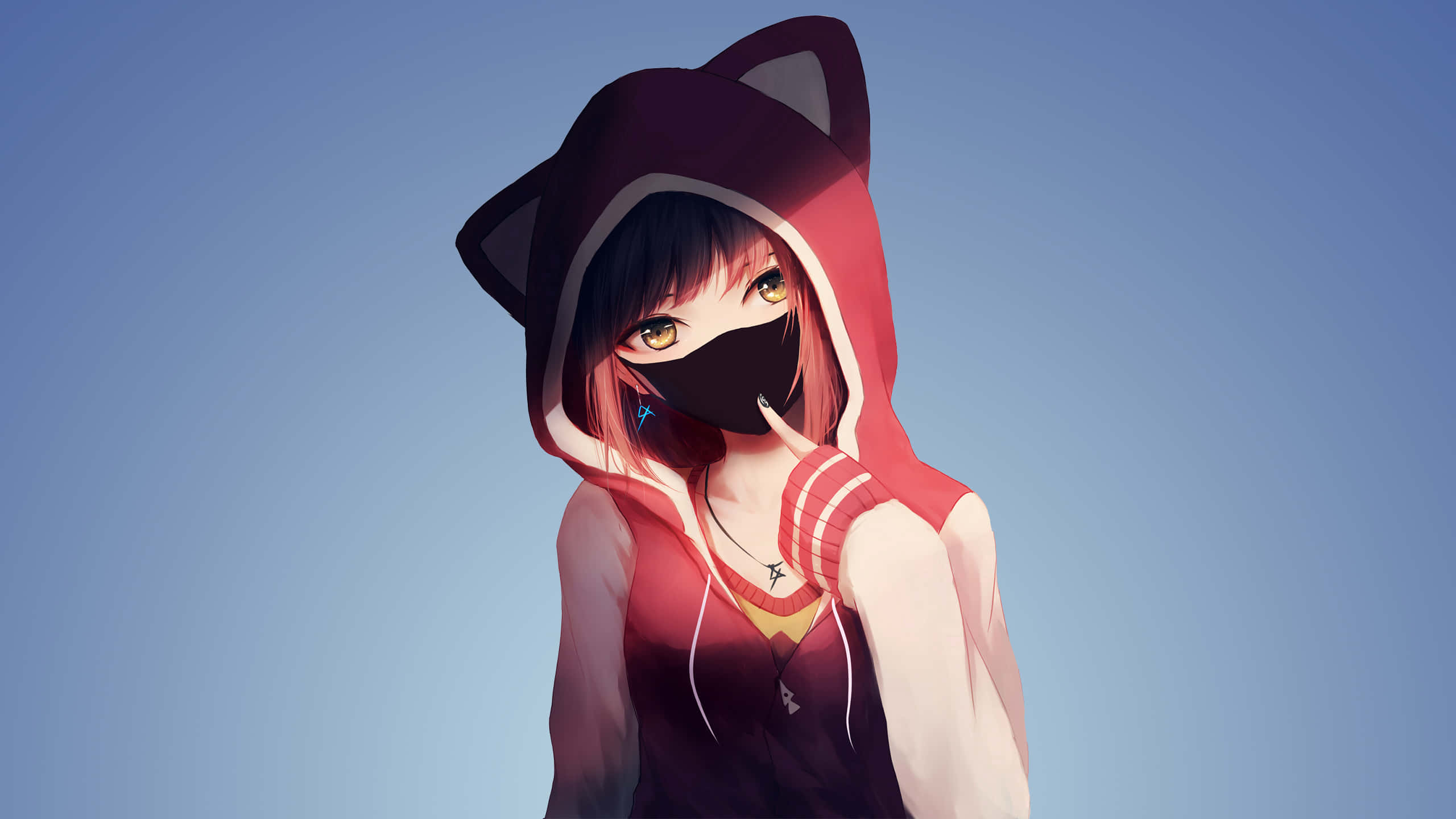 Sød animepige i hættetrøje Wallpapers