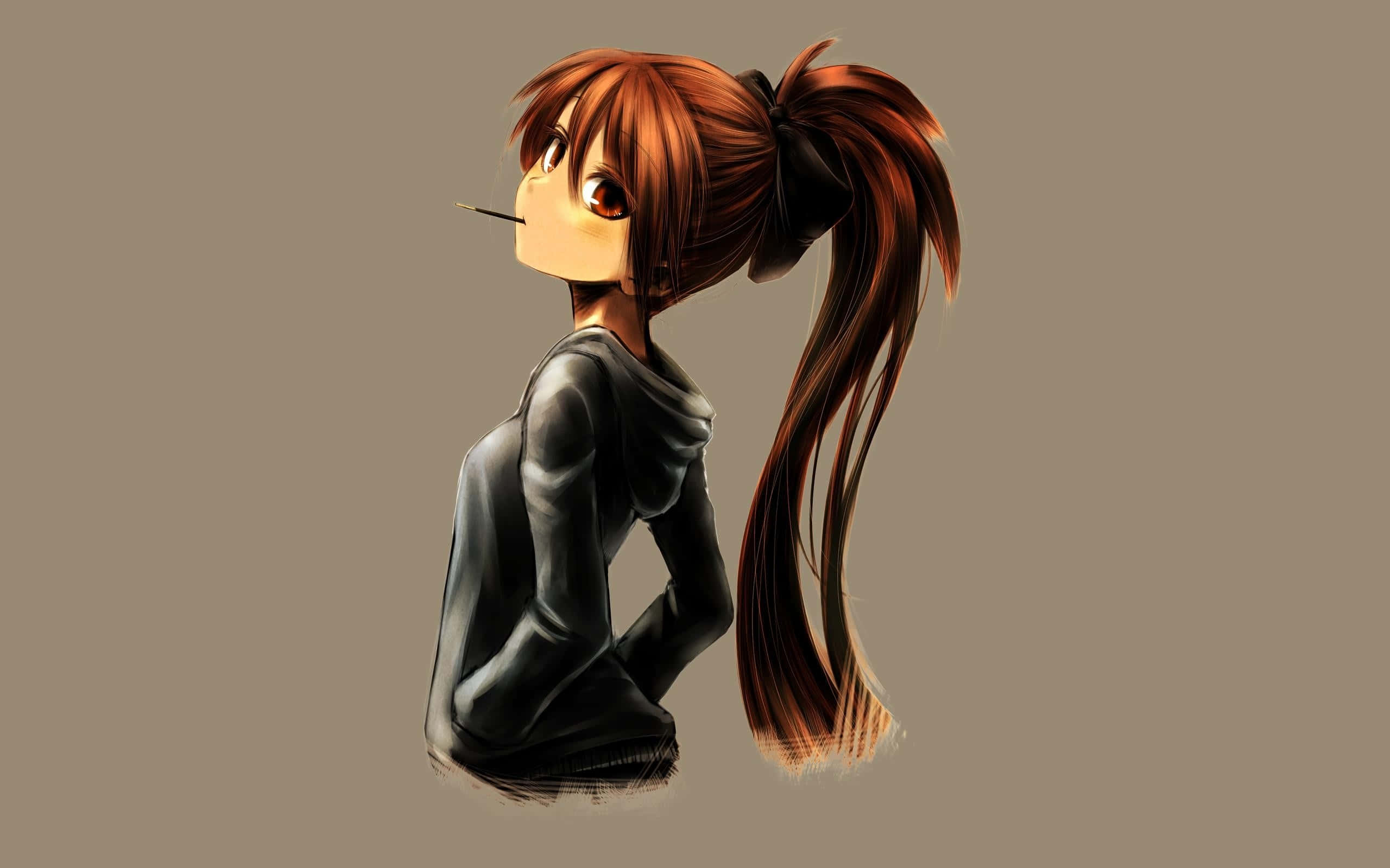 Sød animepige i hættetrøje Wallpapers