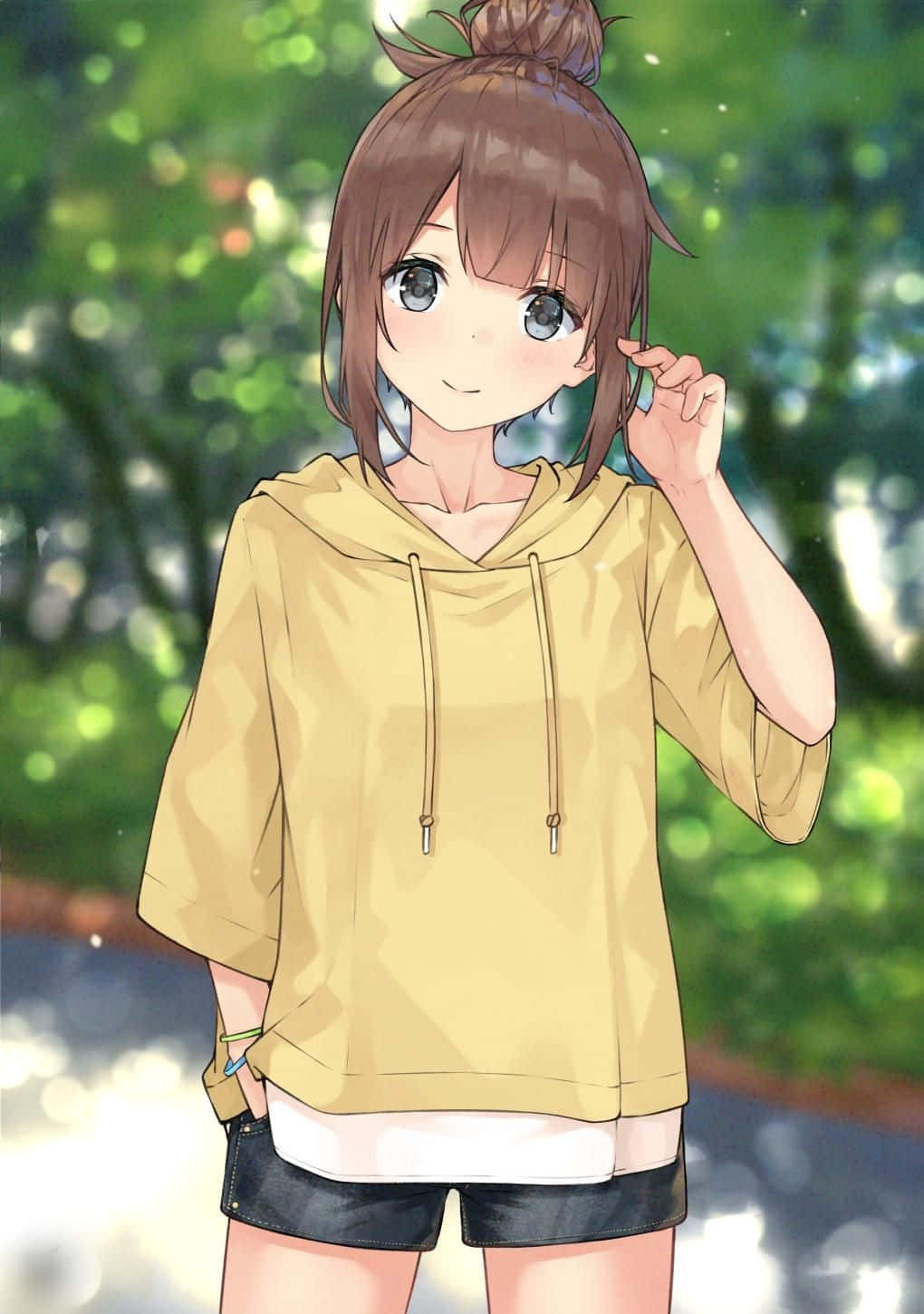 Sød animepige iført hættetrøje Wallpapers