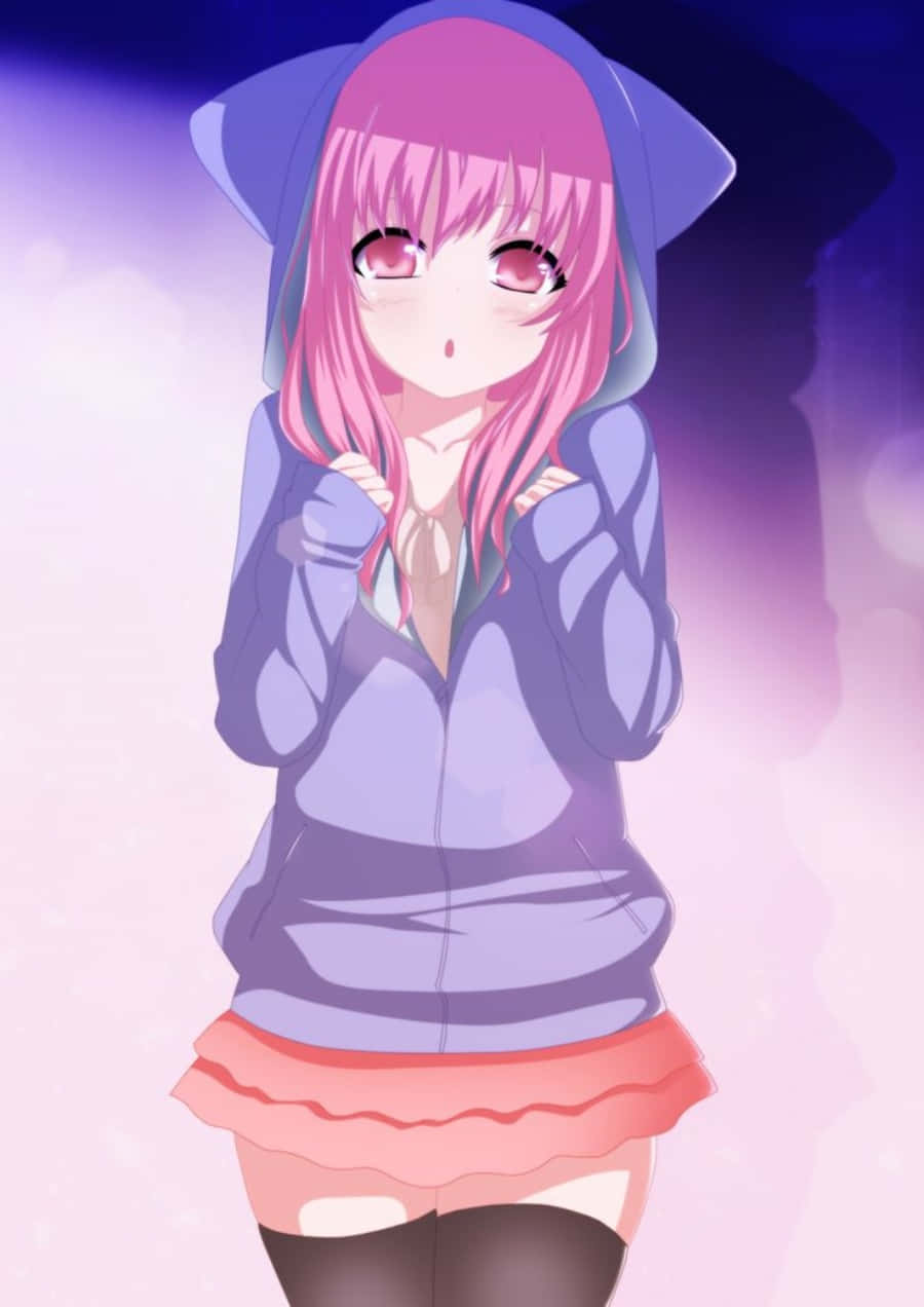 Sød animepige iført hættetrøje Wallpapers