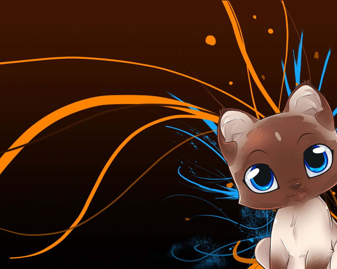 Sød brun kat i anime-stil Wallpapers