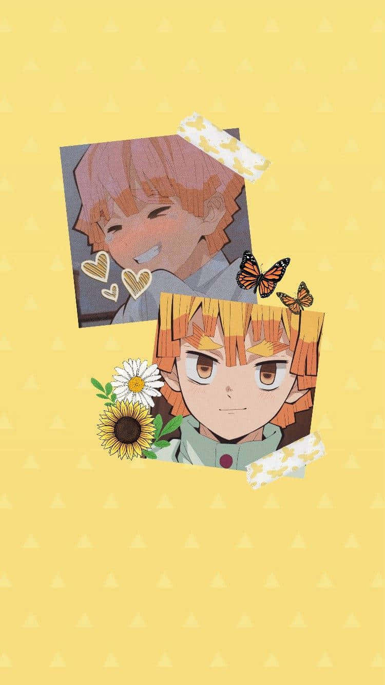 Sød Demon Slayer karakter Zenitsu gul æstetisk collage Wallpapers