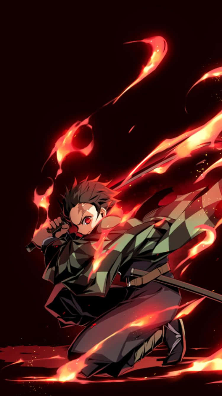 Sød Demon Slayer Tanjiro Kamado med flammer Wallpapers