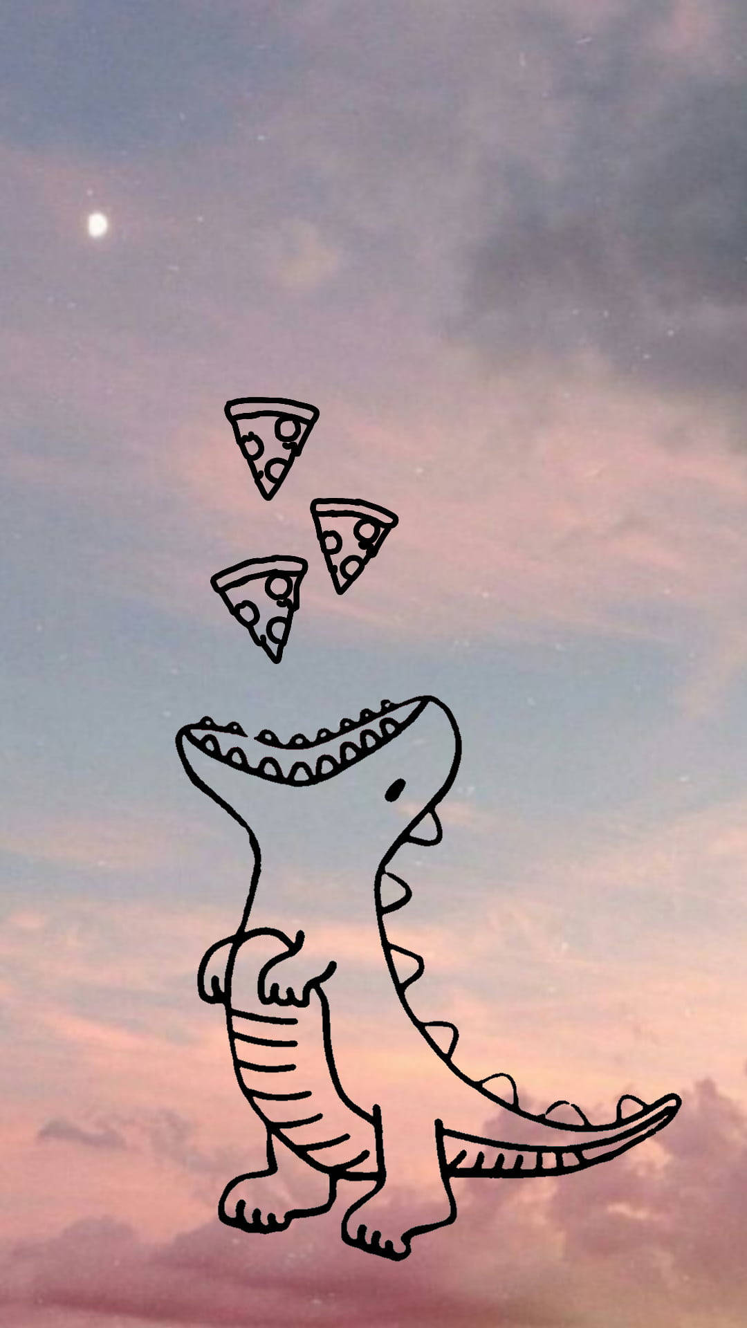 Sød Dinosaur Spiser Pizza På Himlen Wallpapers