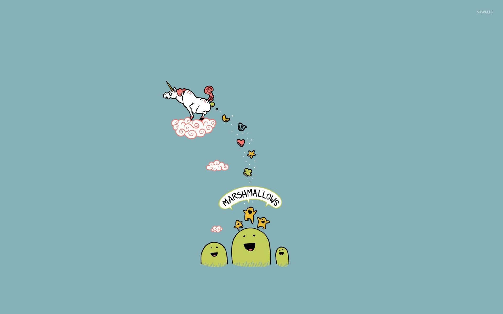 Sød enhjørning regnbue skumfiduser illustration kunst billede Wallpapers