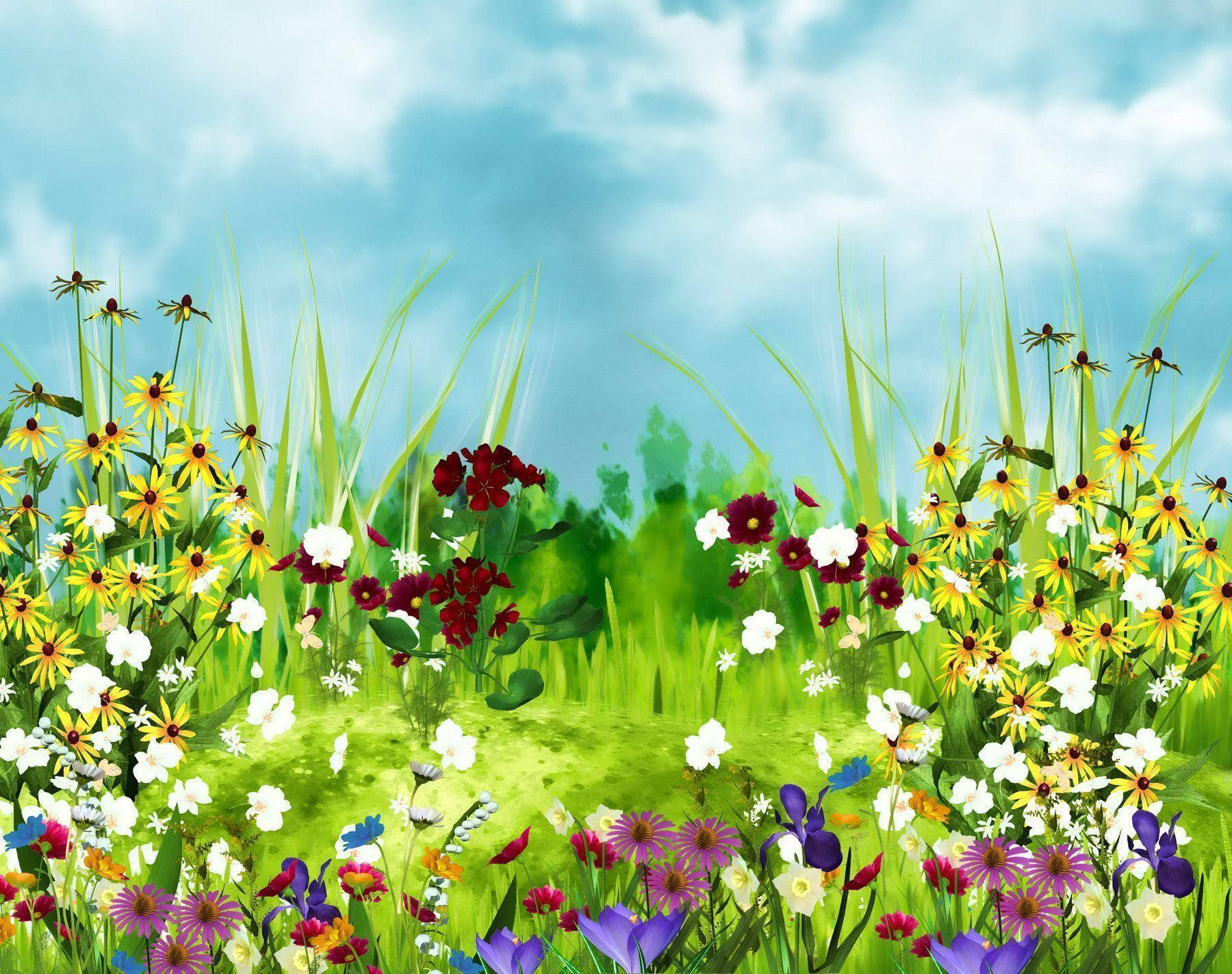 Sød forårsblomstermark kunst Wallpapers