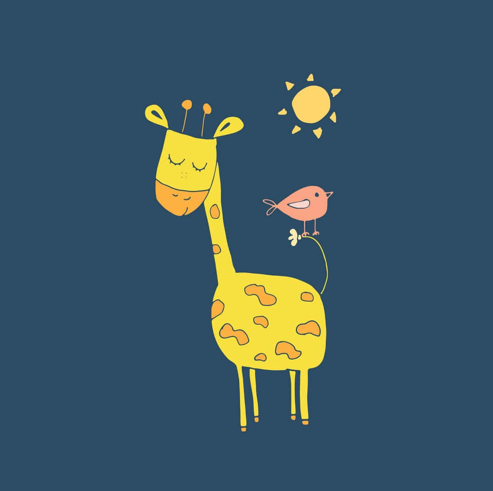 Sød giraf med fugl på halen Wallpapers