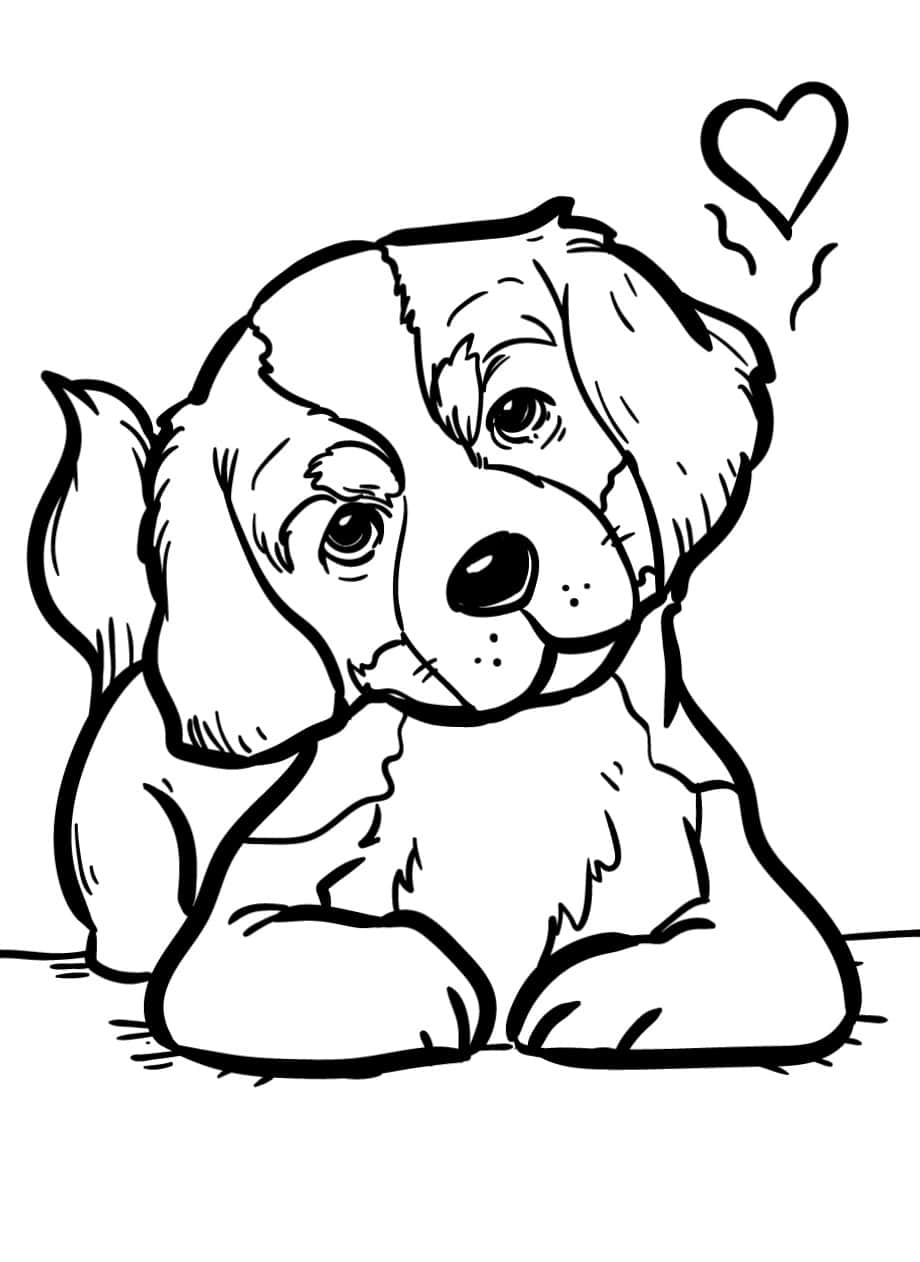 Sød hund med hjerte malebog billede Wallpapers