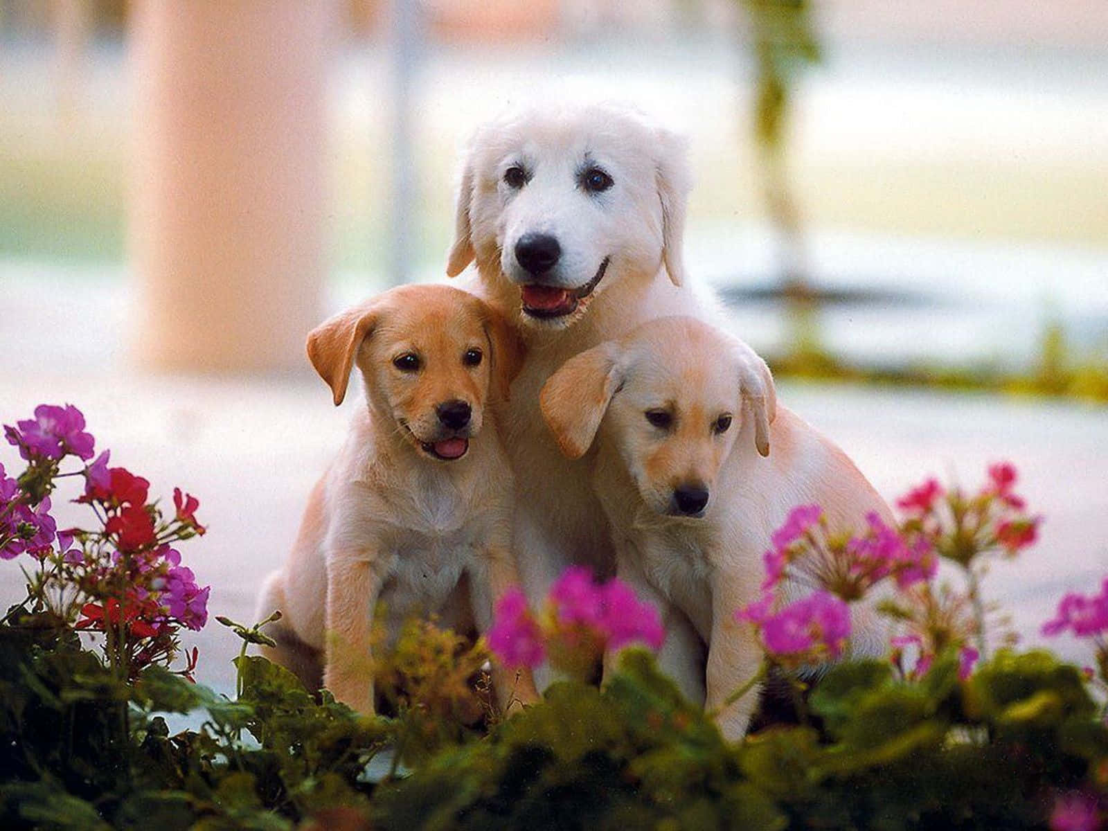 Sød hund slapper af på en græsmark Wallpapers