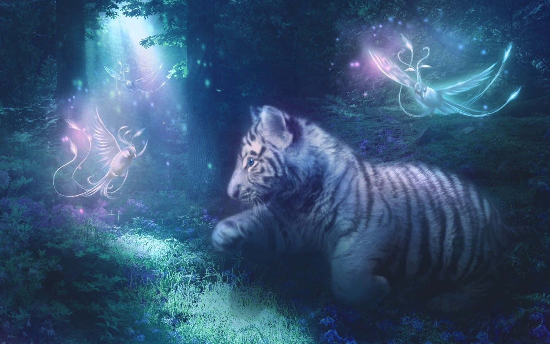 Sød hvid tiger i fantastisk omgivelse Wallpapers