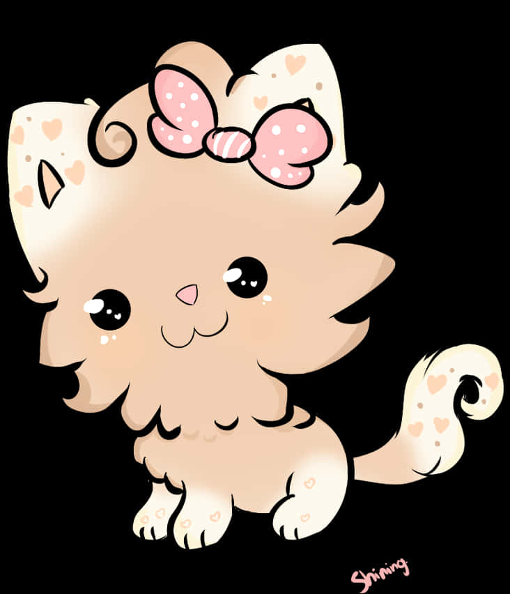 Sød kawaii kat med sløjfe Wallpapers