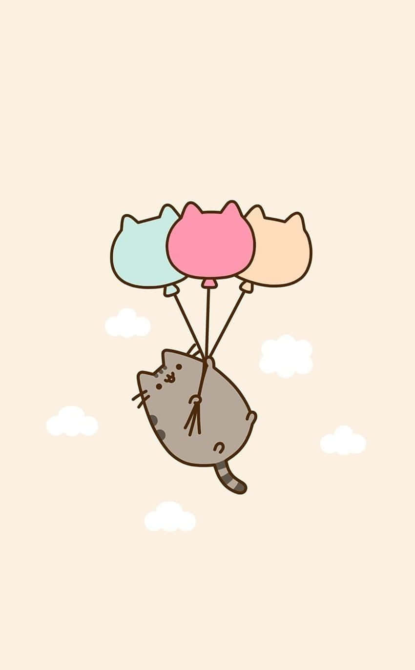 Sød Kawaii Pusheen med Balloner Wallpapers
