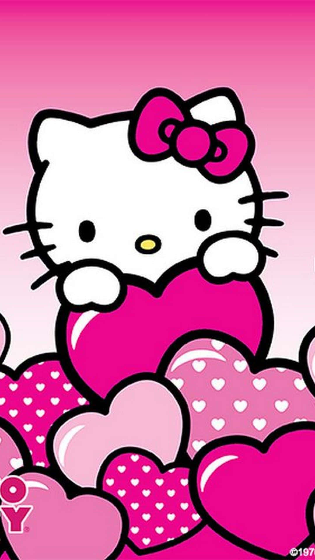 Sød lyserød Hello Kitty, der krammer hjerter Wallpapers