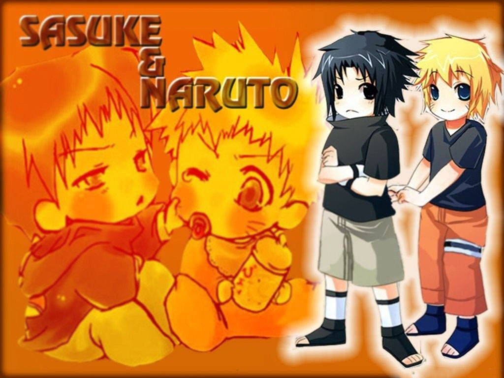 Sød Naruto og Sasuke orange baggrund Wallpapers