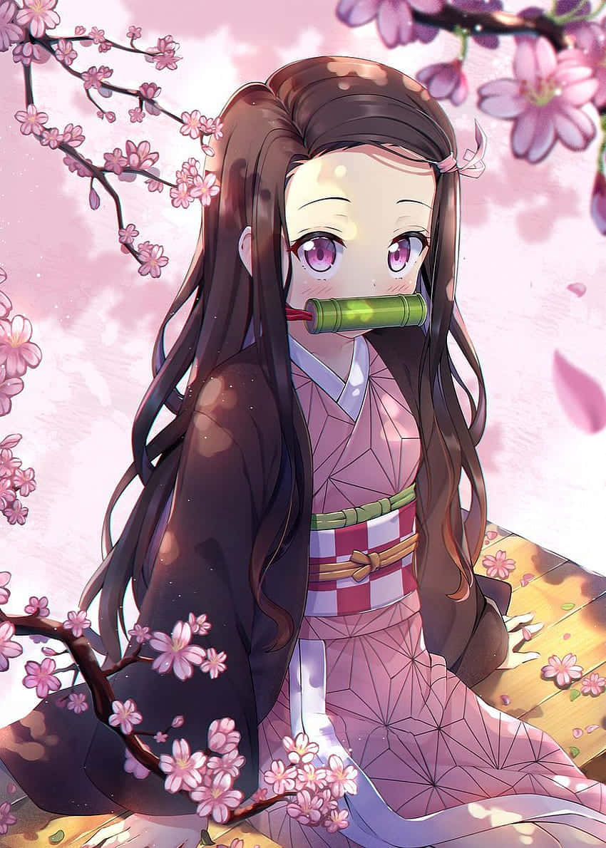 Sød Nezuko Kamado Sakura Æstetik Wallpapers