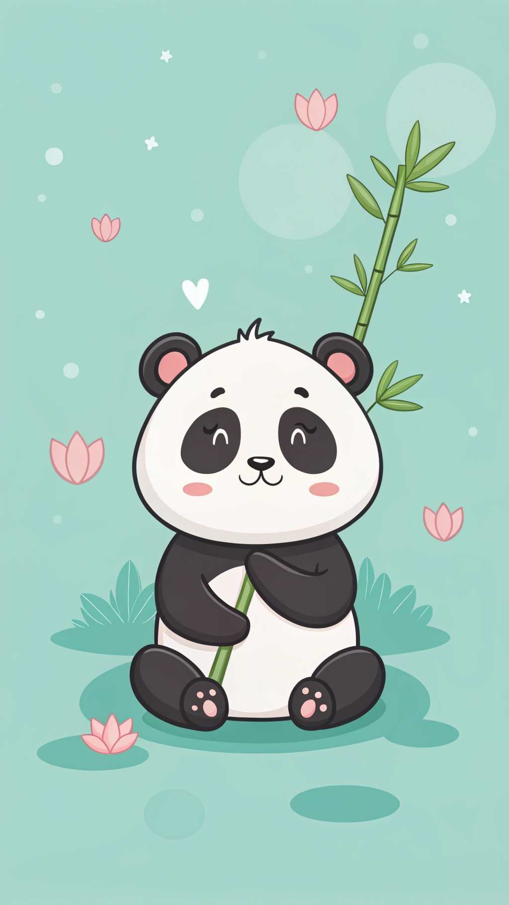 Sød panda med bambus yndig tegneseriekunst Wallpapers