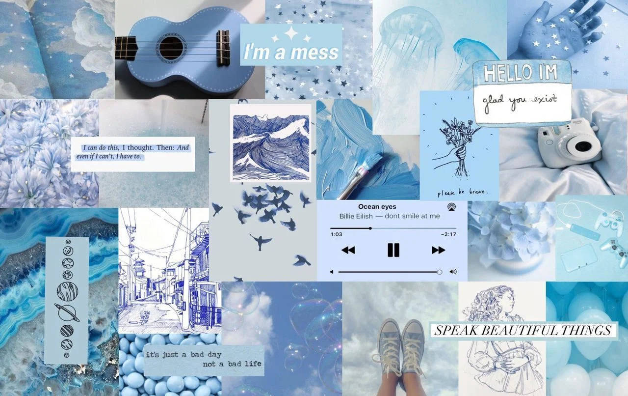 Sød pastelblå æstetisk collage Wallpapers