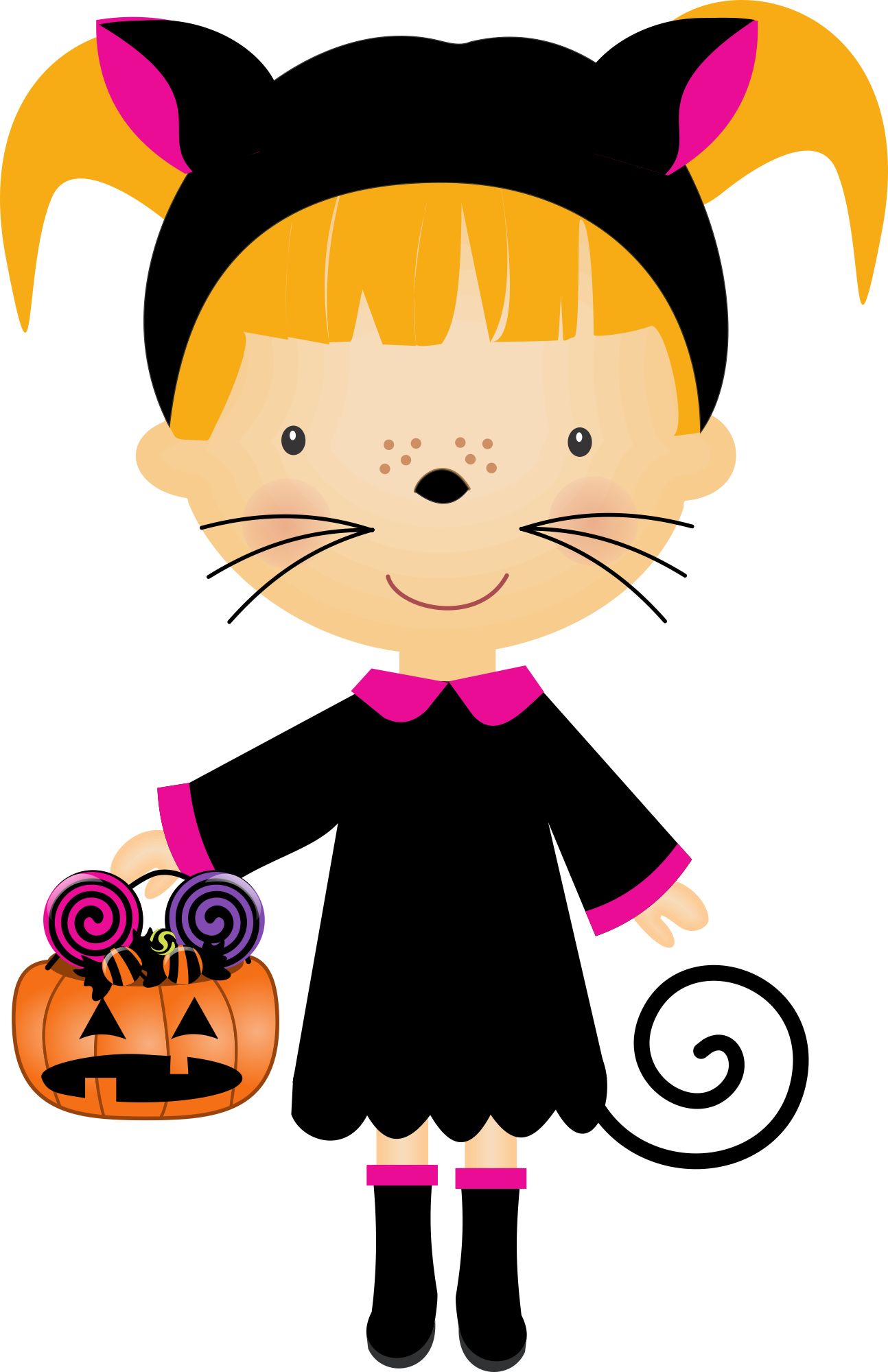 Sød pige i kattekostume til Halloween.PNG Wallpapers