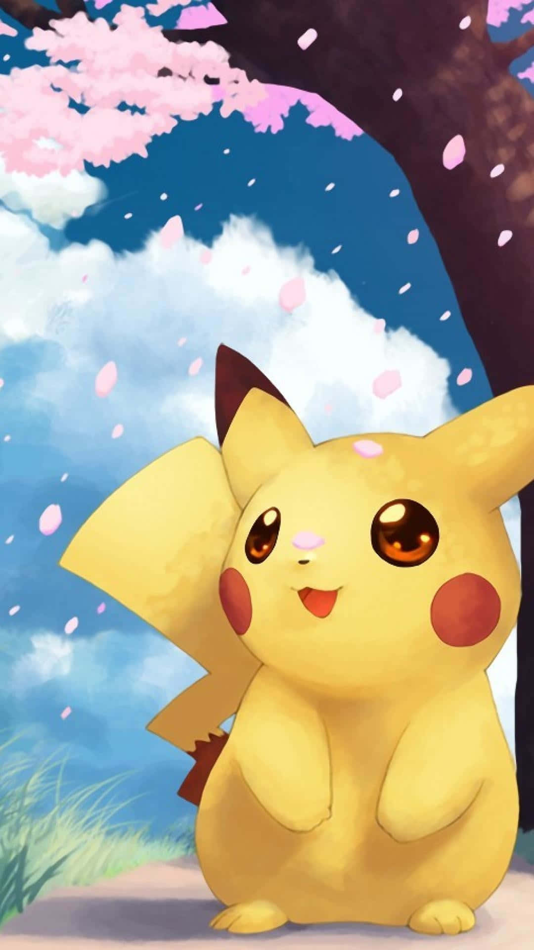 Sød Pikachu Sidder På En Træstamme Wallpapers