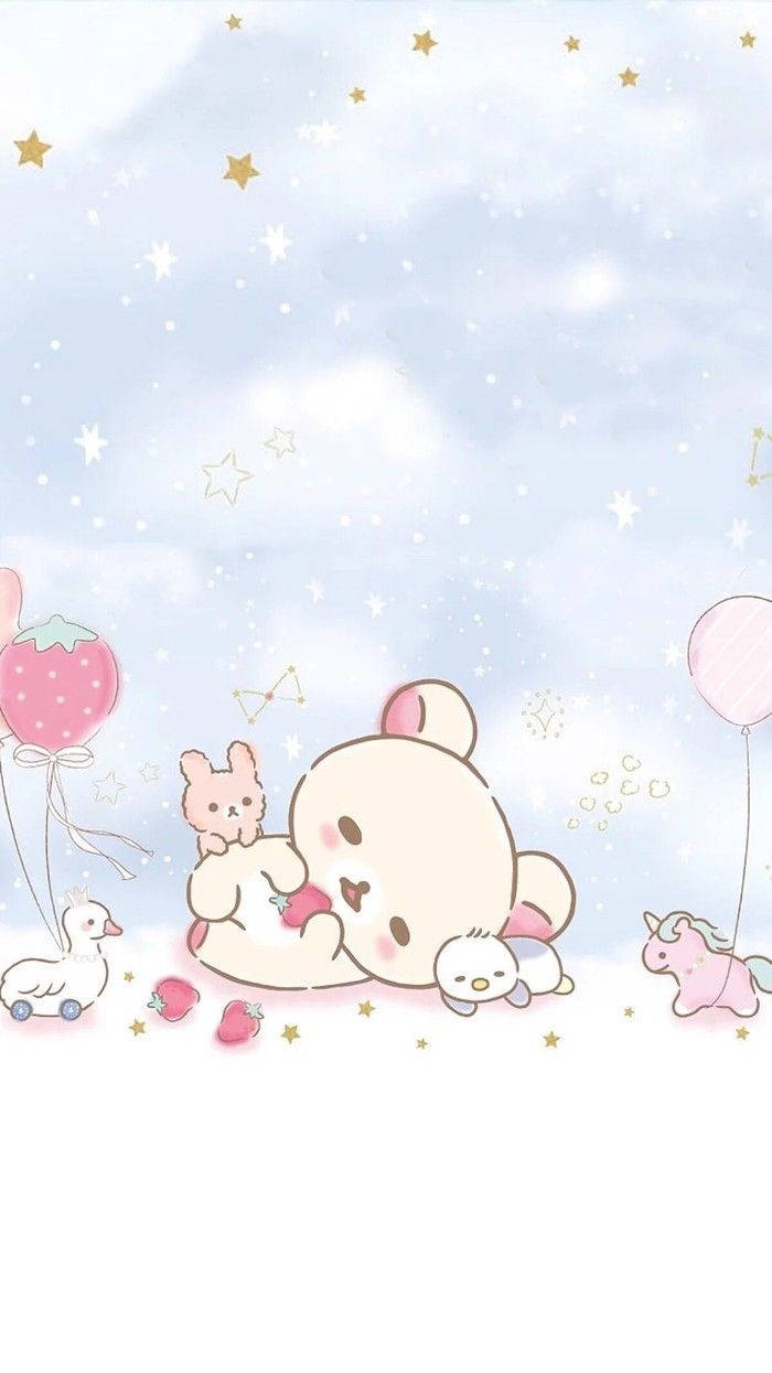 Sød Rilakkuma med lyserøde figurer Wallpapers