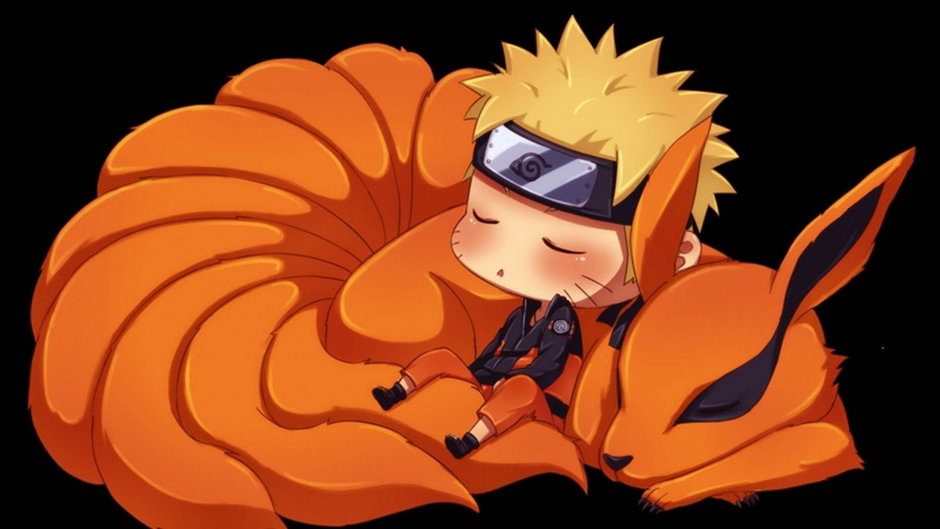 Sød sovende Naruto og Kurama Wallpapers