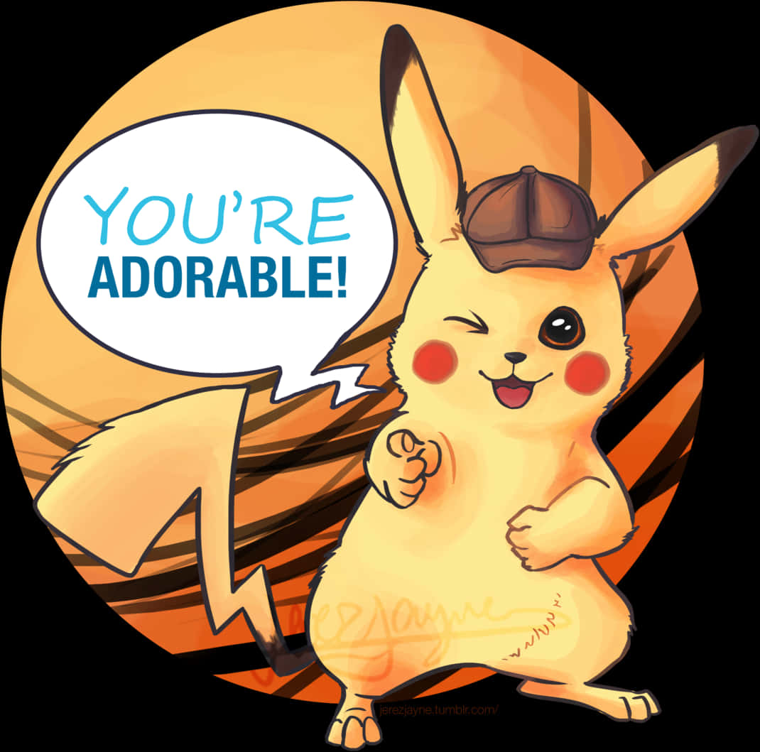 Sød udtalelse med Pikachu i kasket Wallpapers
