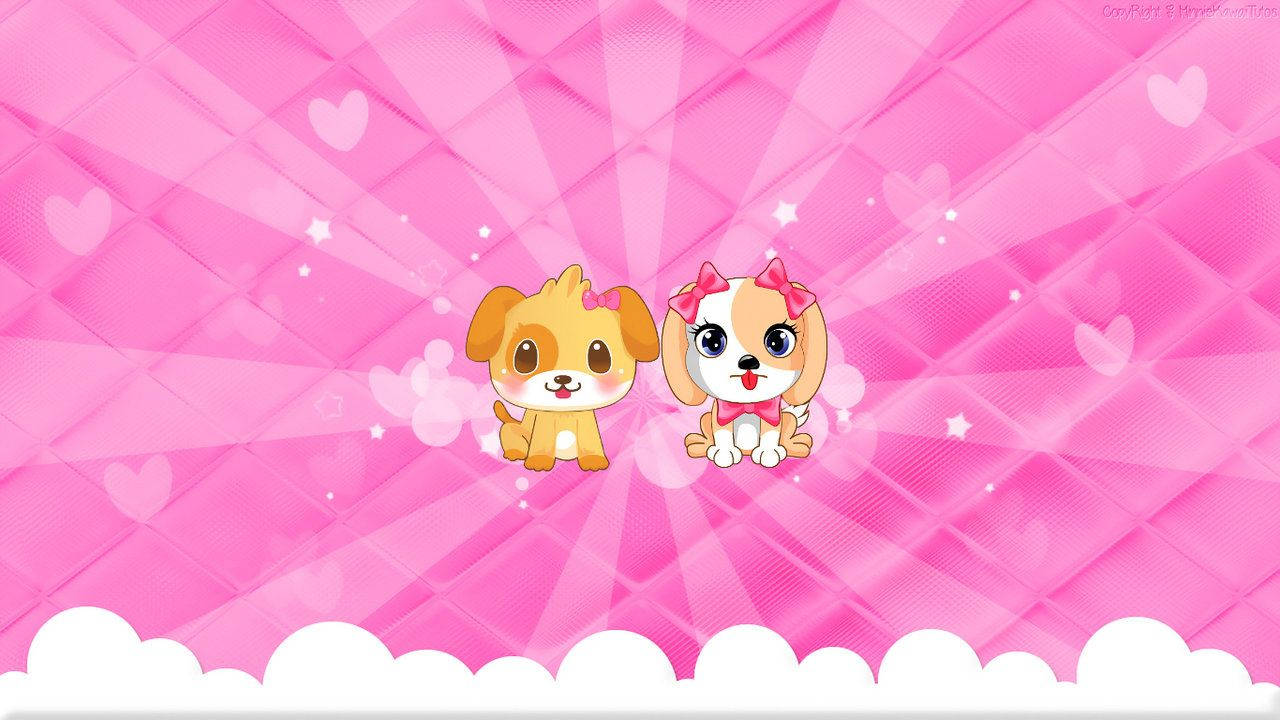 Søde hunde på kawaii lyserød baggrund Wallpapers