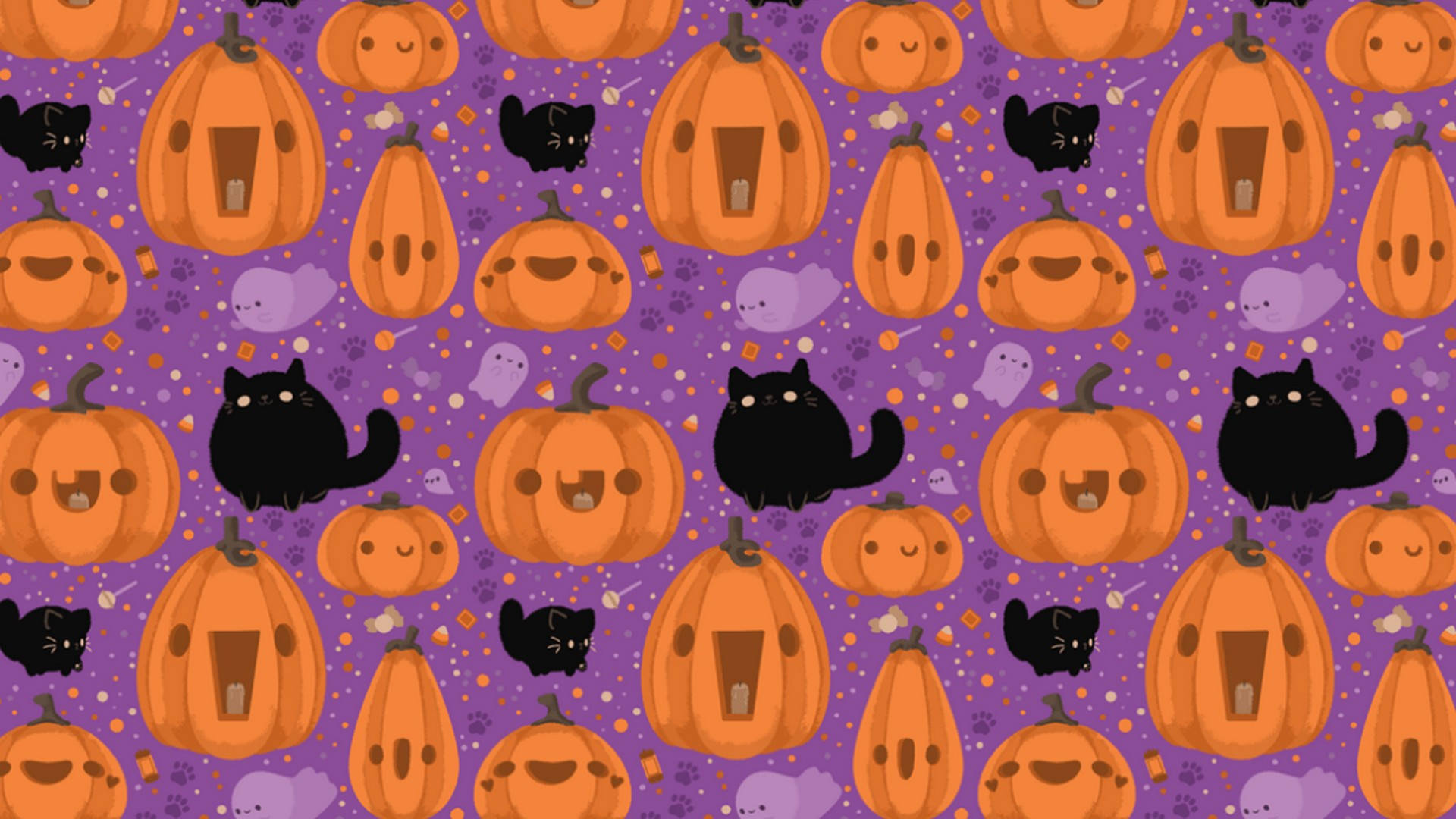Søde æstetiske Halloween-katte og græskar Wallpapers