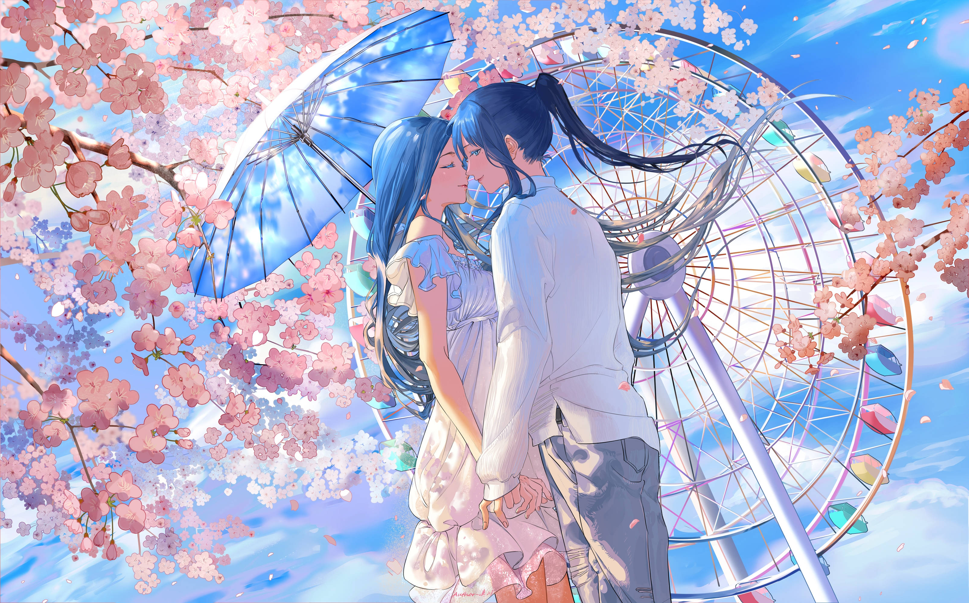 Sødt forårsanimepar Wallpapers