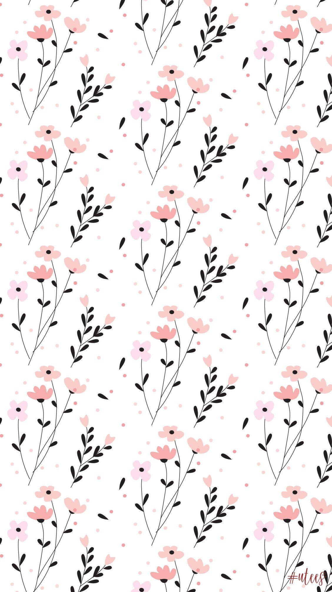 Sødt forårsmønster med lyserøde blomster Wallpapers