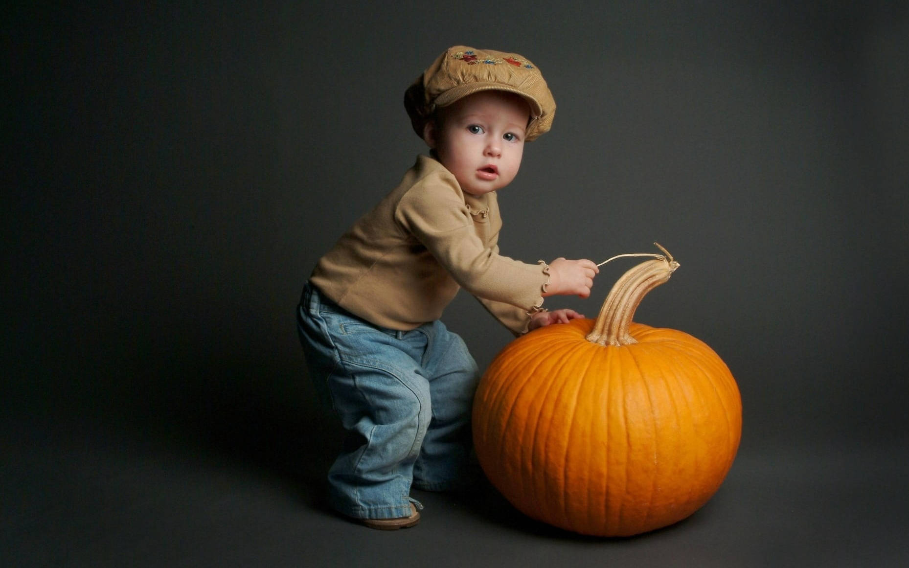 Sødt Halloween-toddler over græskar Wallpapers