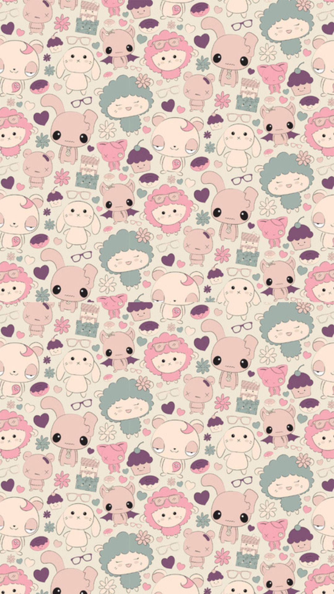 Sødt kawaii dyremønster Wallpapers