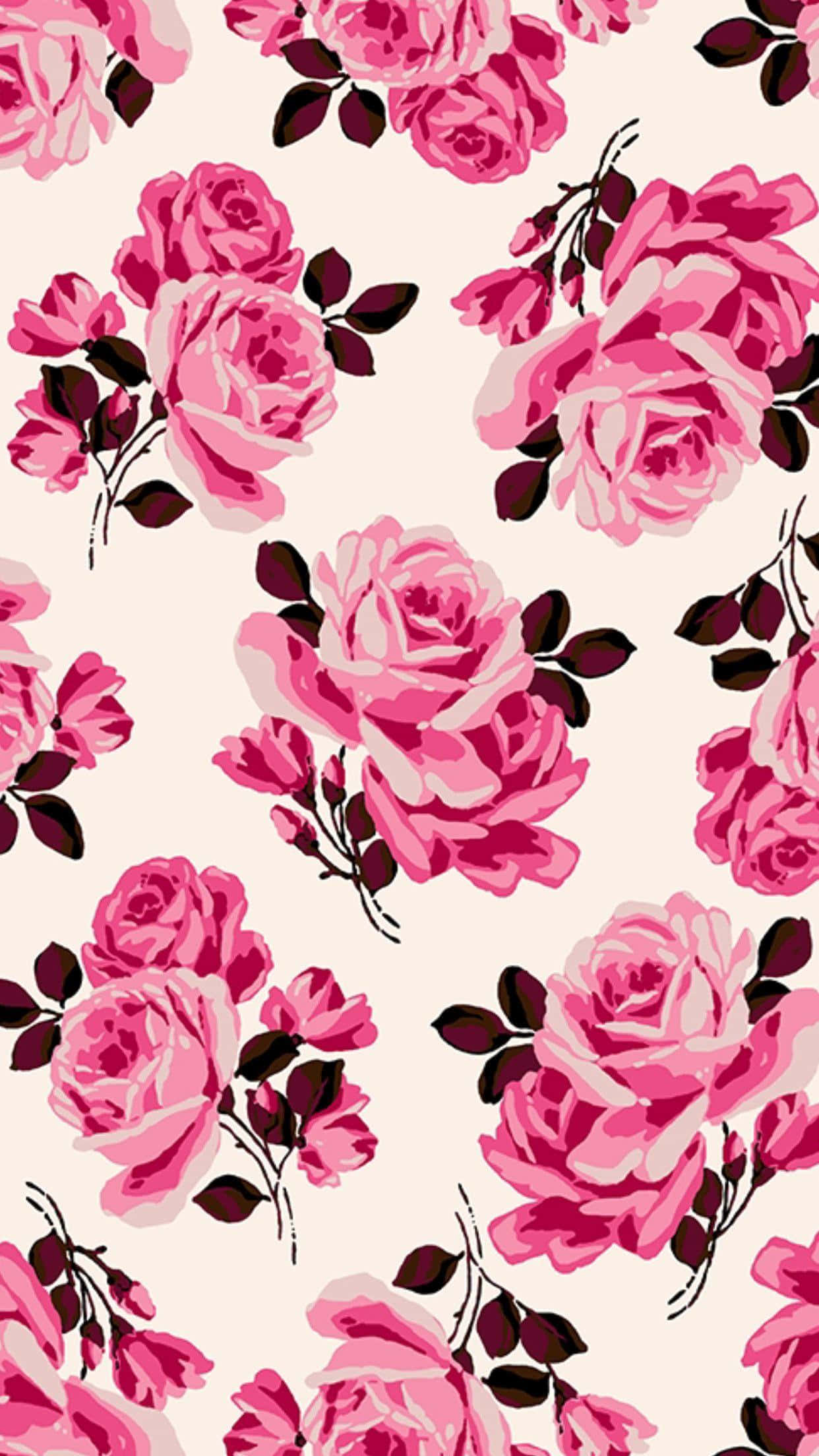 Sødt pigeligt mønster med lyserøde roser Wallpapers