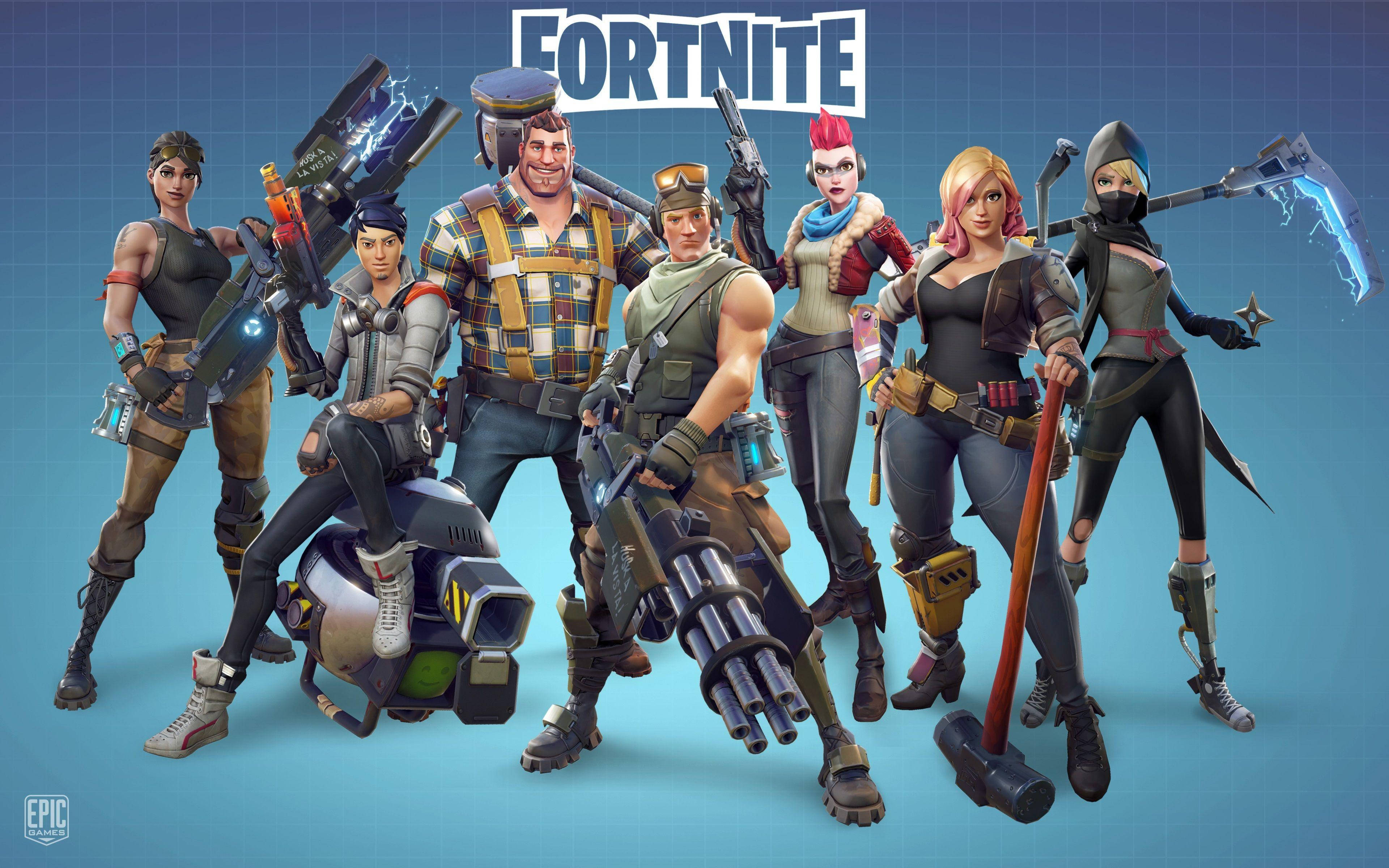 Sej Fortnite Skin Med Våben Blå Æstetik Wallpapers
