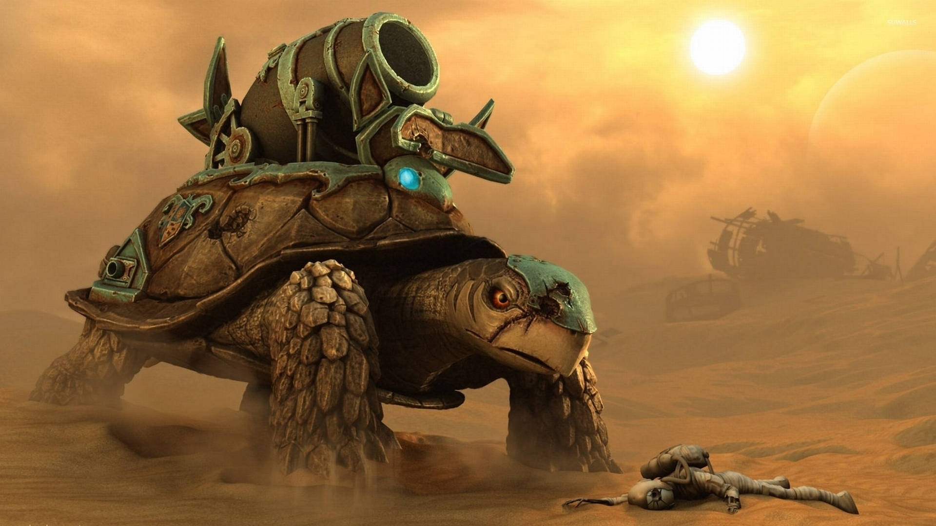 Sej skildpadde fantasy i ørkenen Wallpapers